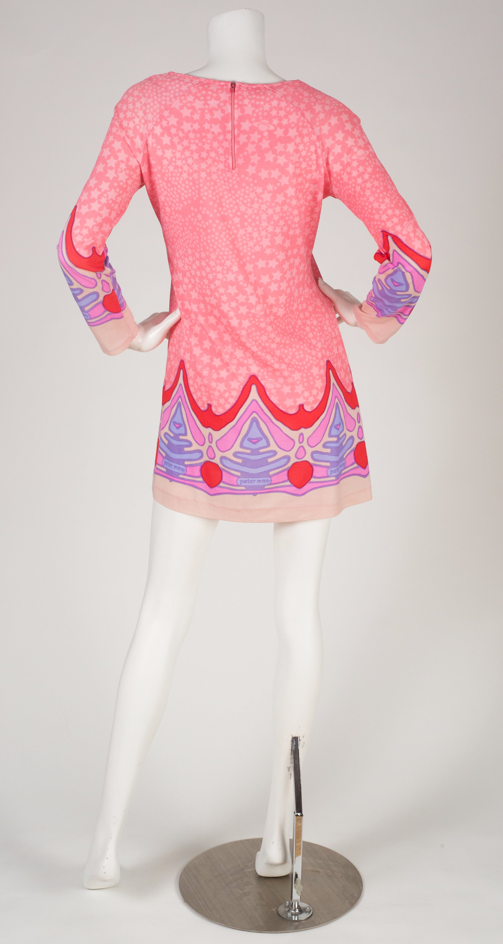 1970 Celestial Pop Art Pink Jersey Mini Dress