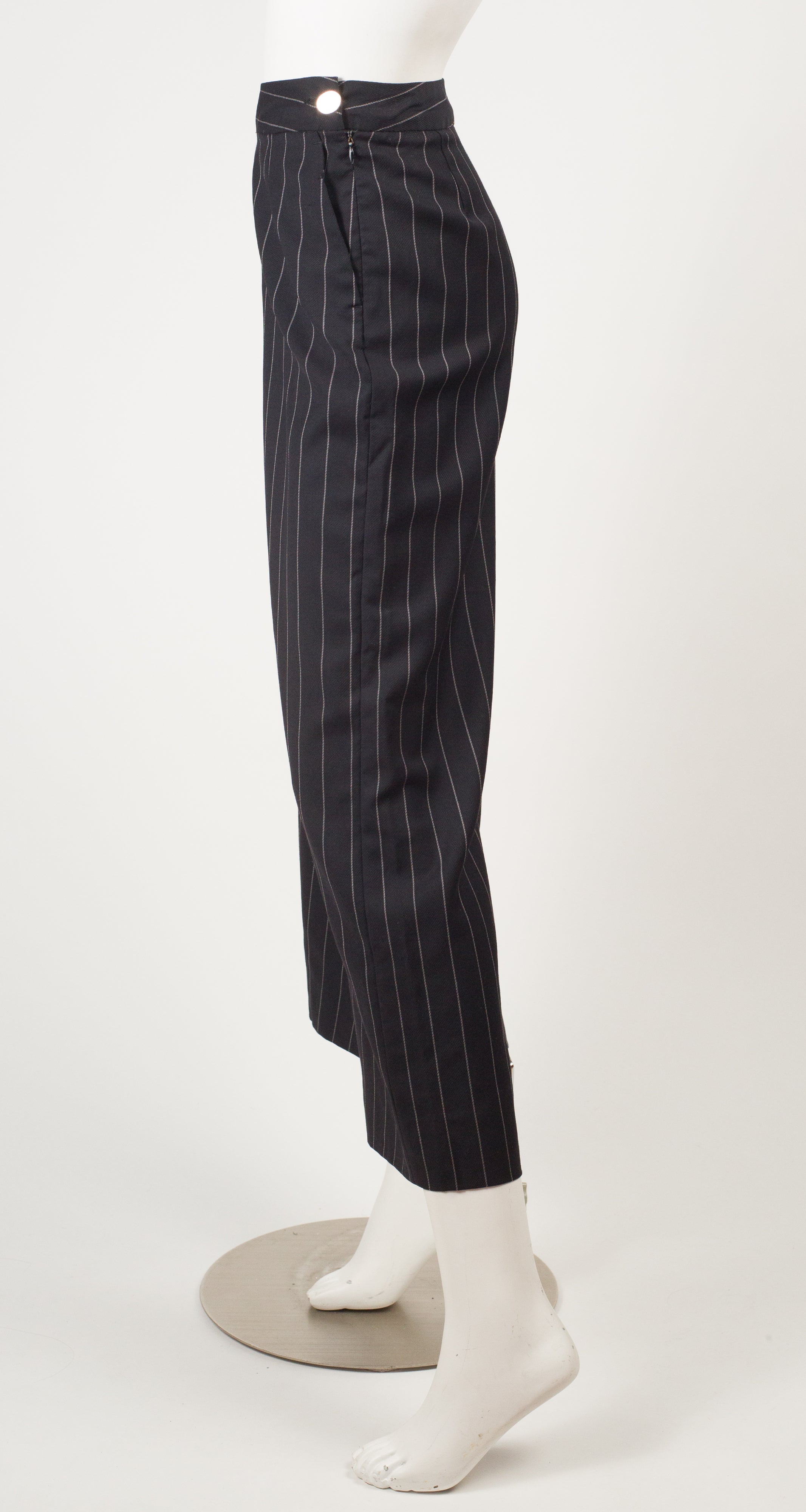 2000s Red Label Pinstripe Black Wool Wide-Leg Trousers
