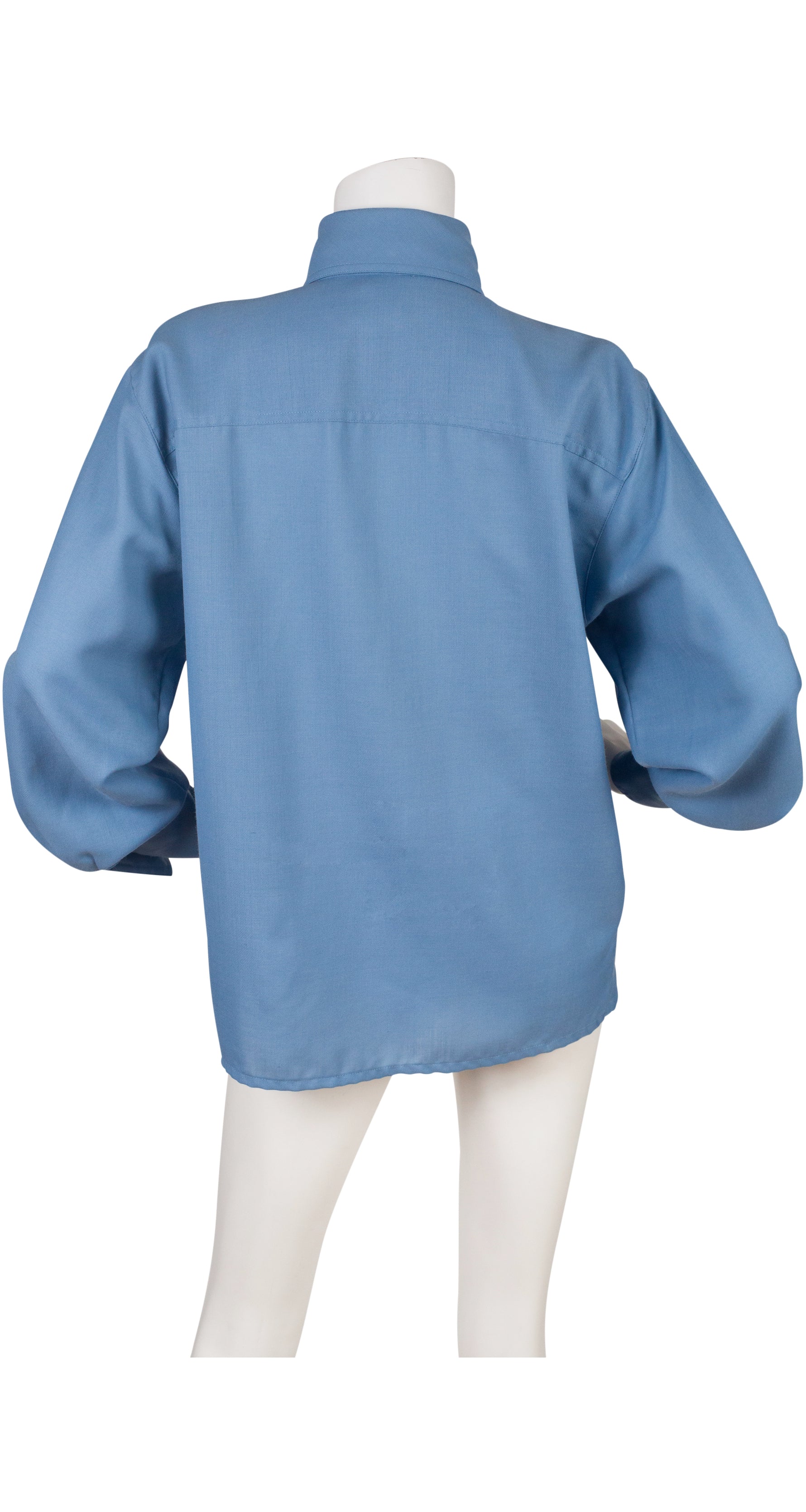 1980s Blue Wool Pointed Collar Blouse