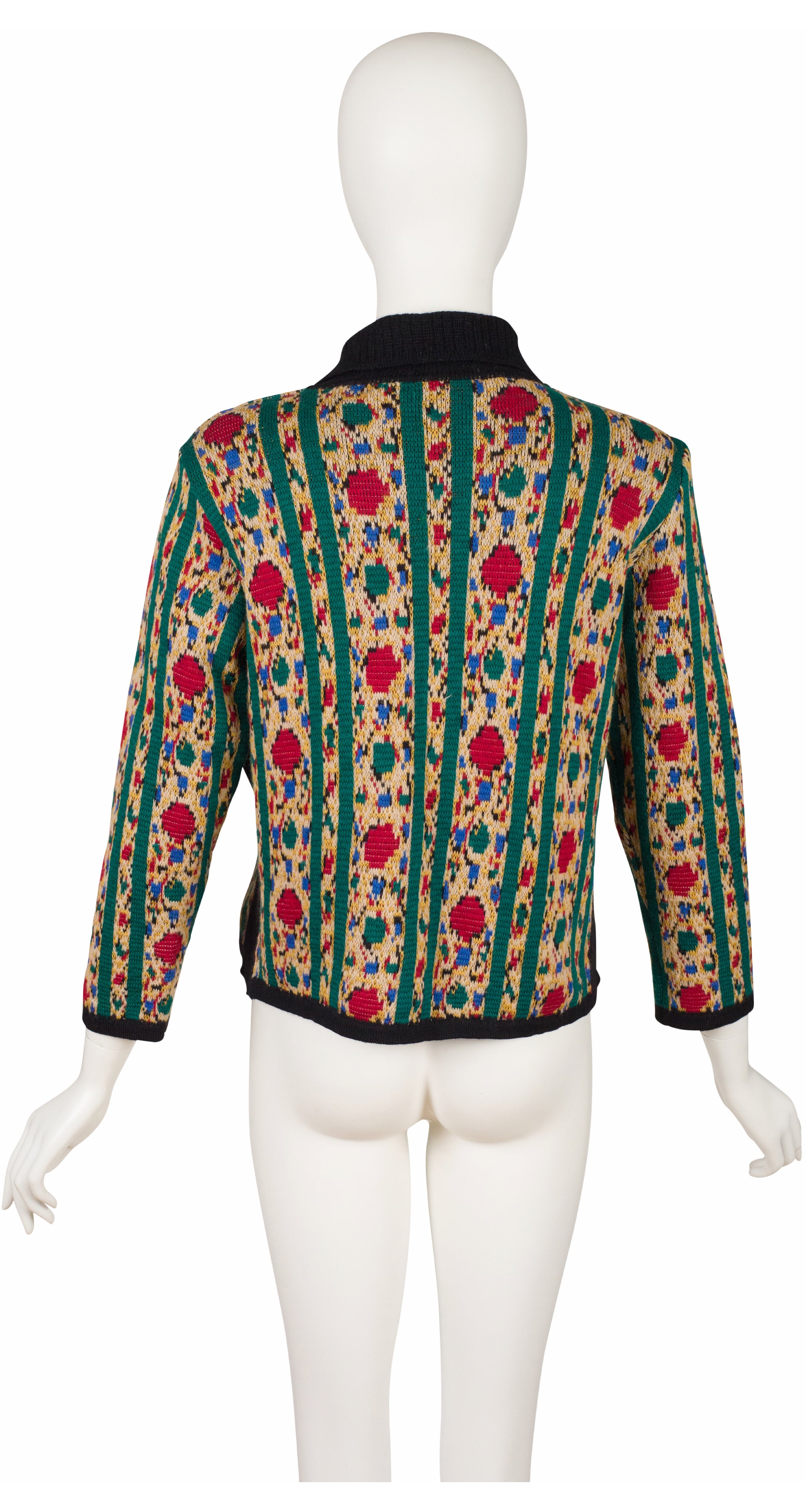 1980s Intarsia Wool Knit Double-Breasted Cardigan