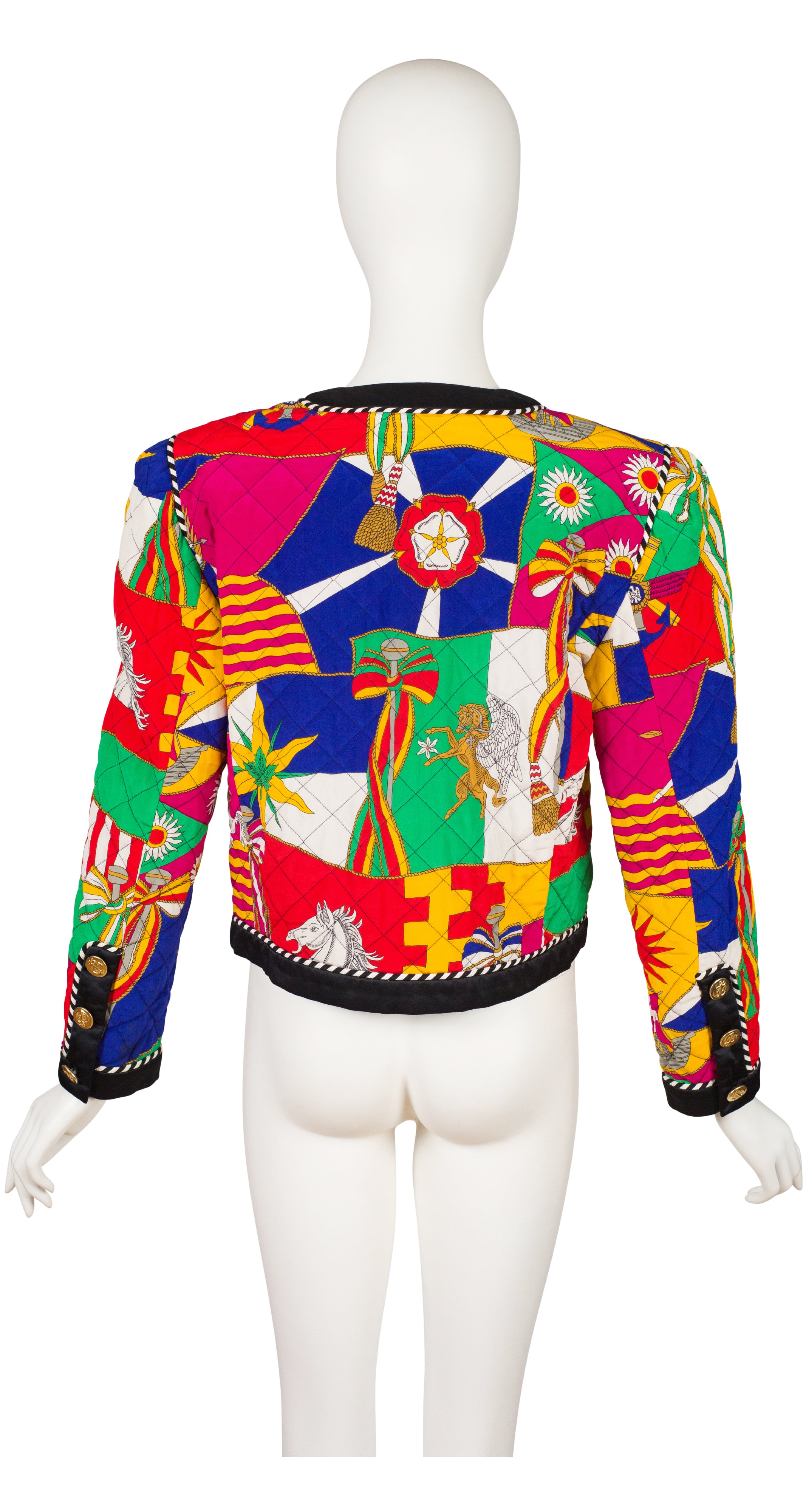 1991 Ad Campaign Novelty Print Quilted Silk Bomber Jacket