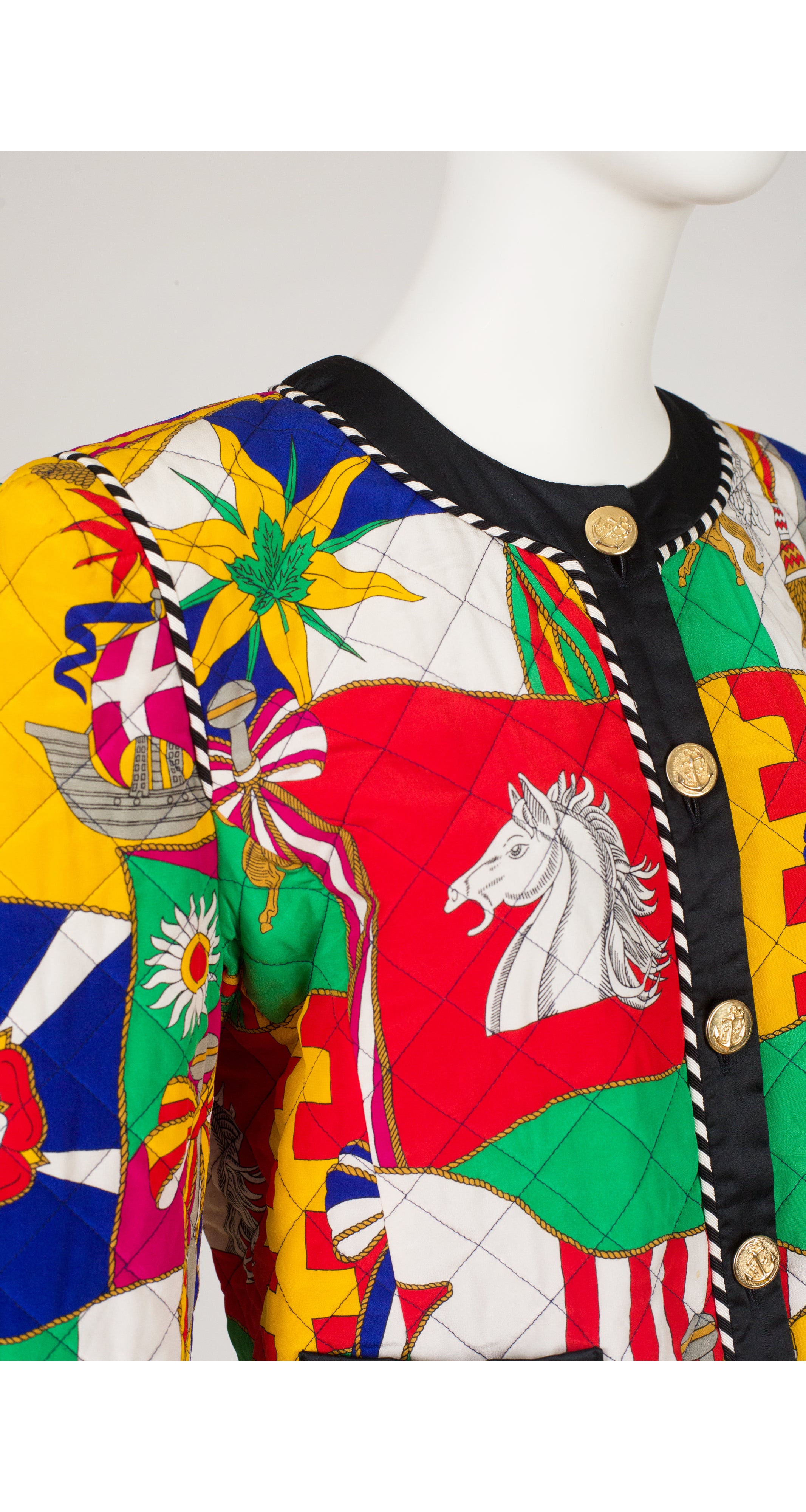 1991 Ad Campaign Novelty Print Quilted Silk Bomber Jacket