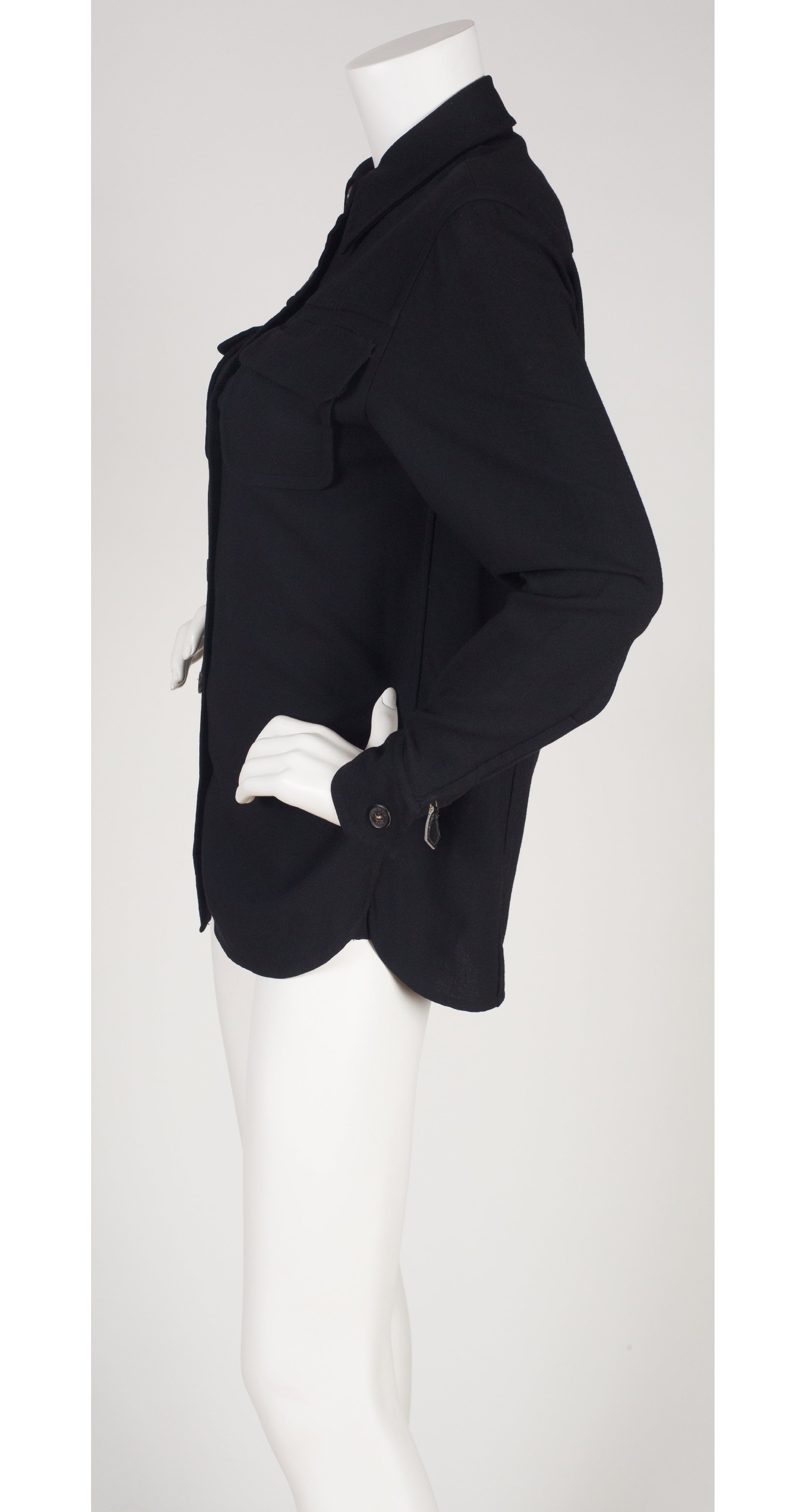 1990s Black Wool Long Sleeve Collared Shirt