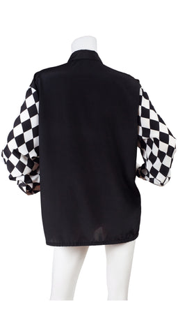 1980s Black, White, & Red Checkered Long Sleeve Blouse