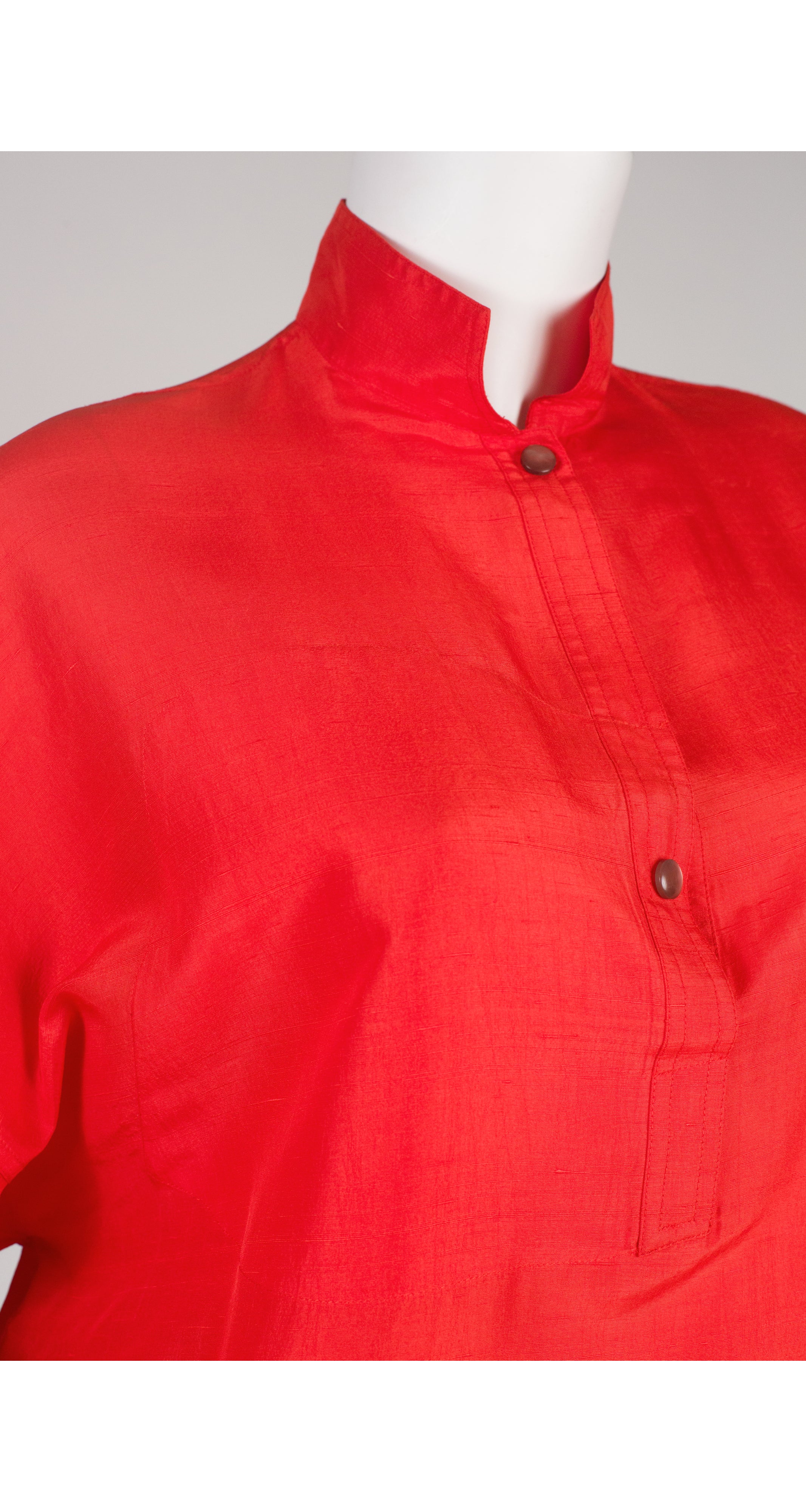 1980s Blood Orange Raw Silk Box Cut Blouse