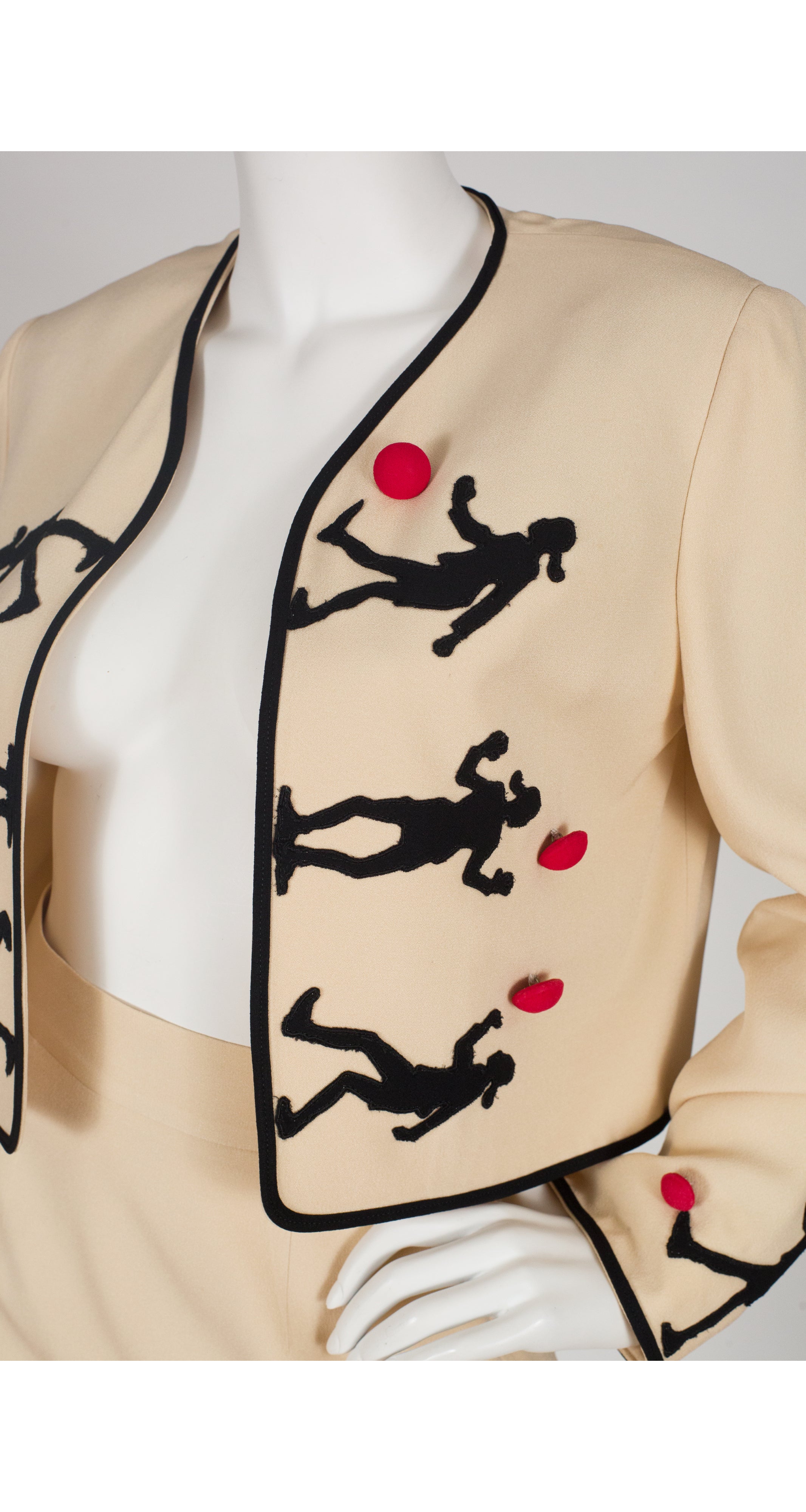 1990s Olive Oyl Silhouette Cream Wool Skirt Suit