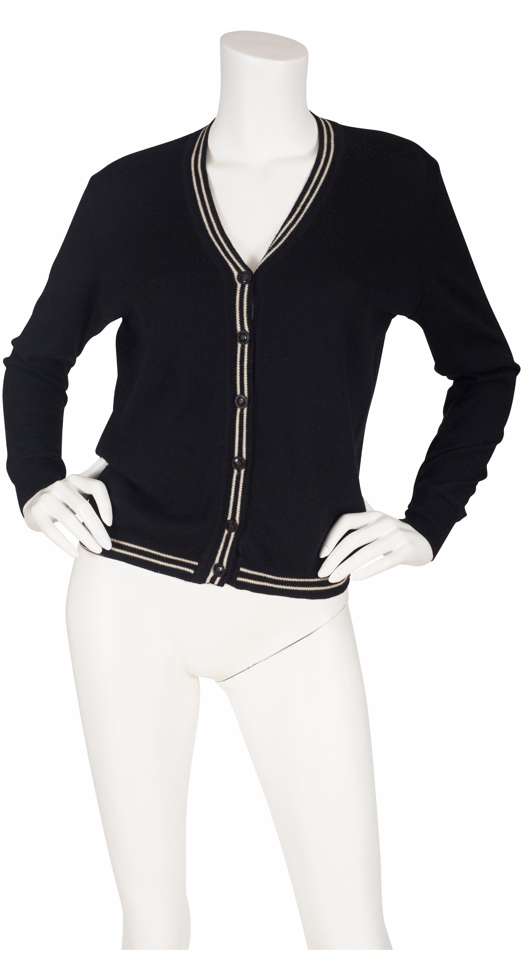 1990s Medusa Button Black & Cream Wool Cardigan