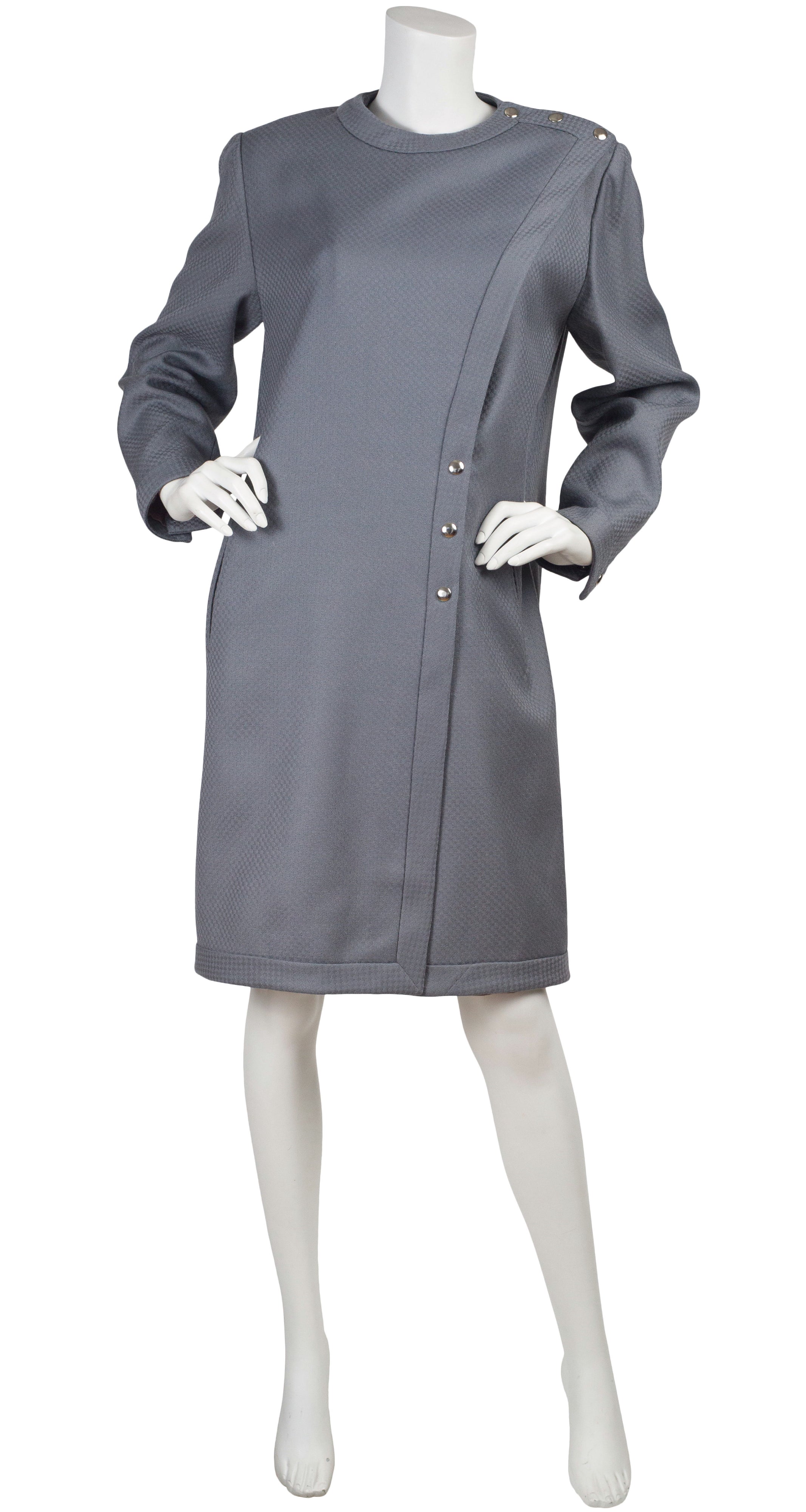 1980s Gray Check Wool Snap Coat Dress