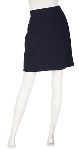 1990s Oversized Button Navy Wool Crepe Mini Skirt