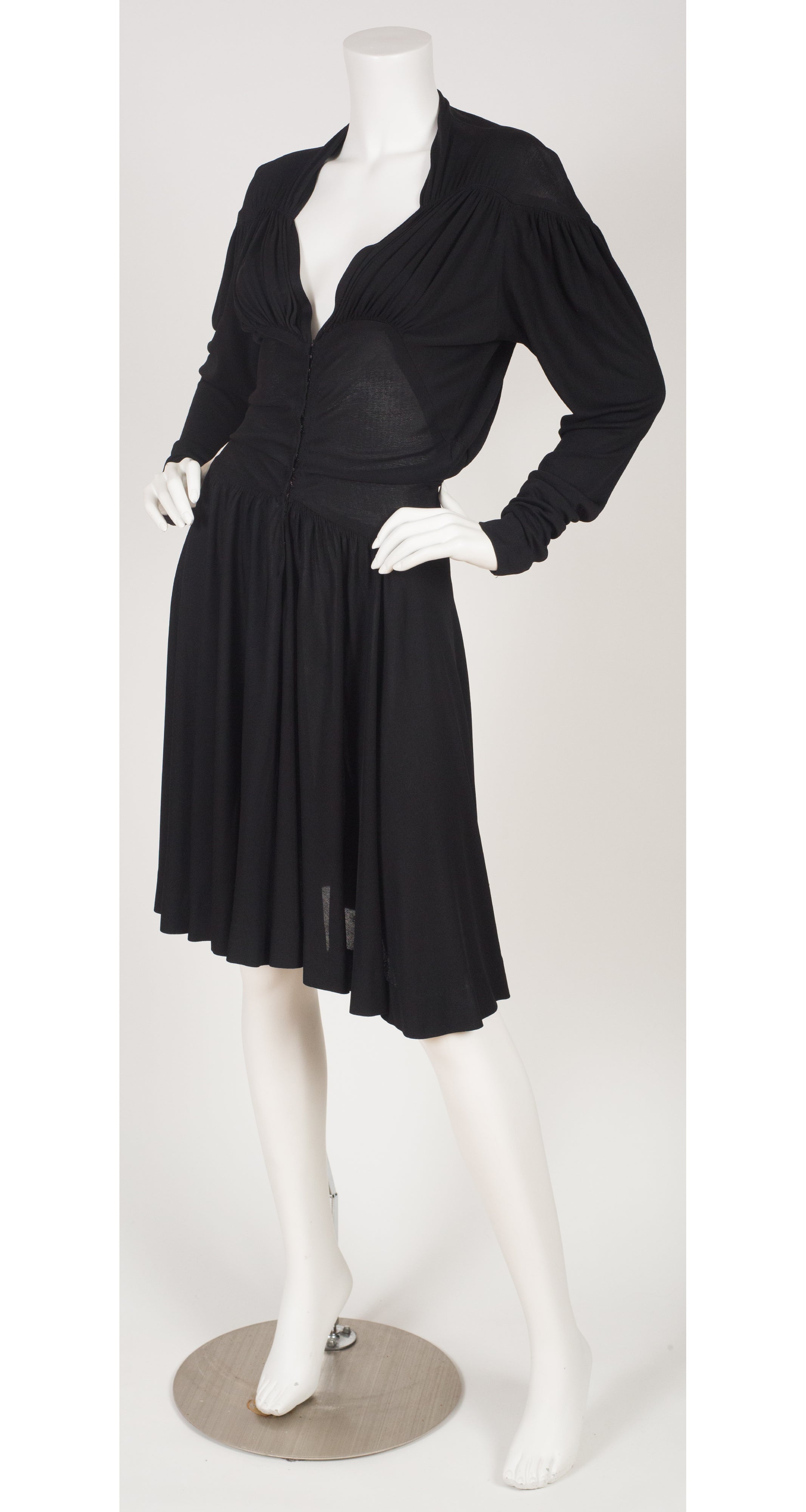 1940s Black Slinky Viscose Jersey Dress