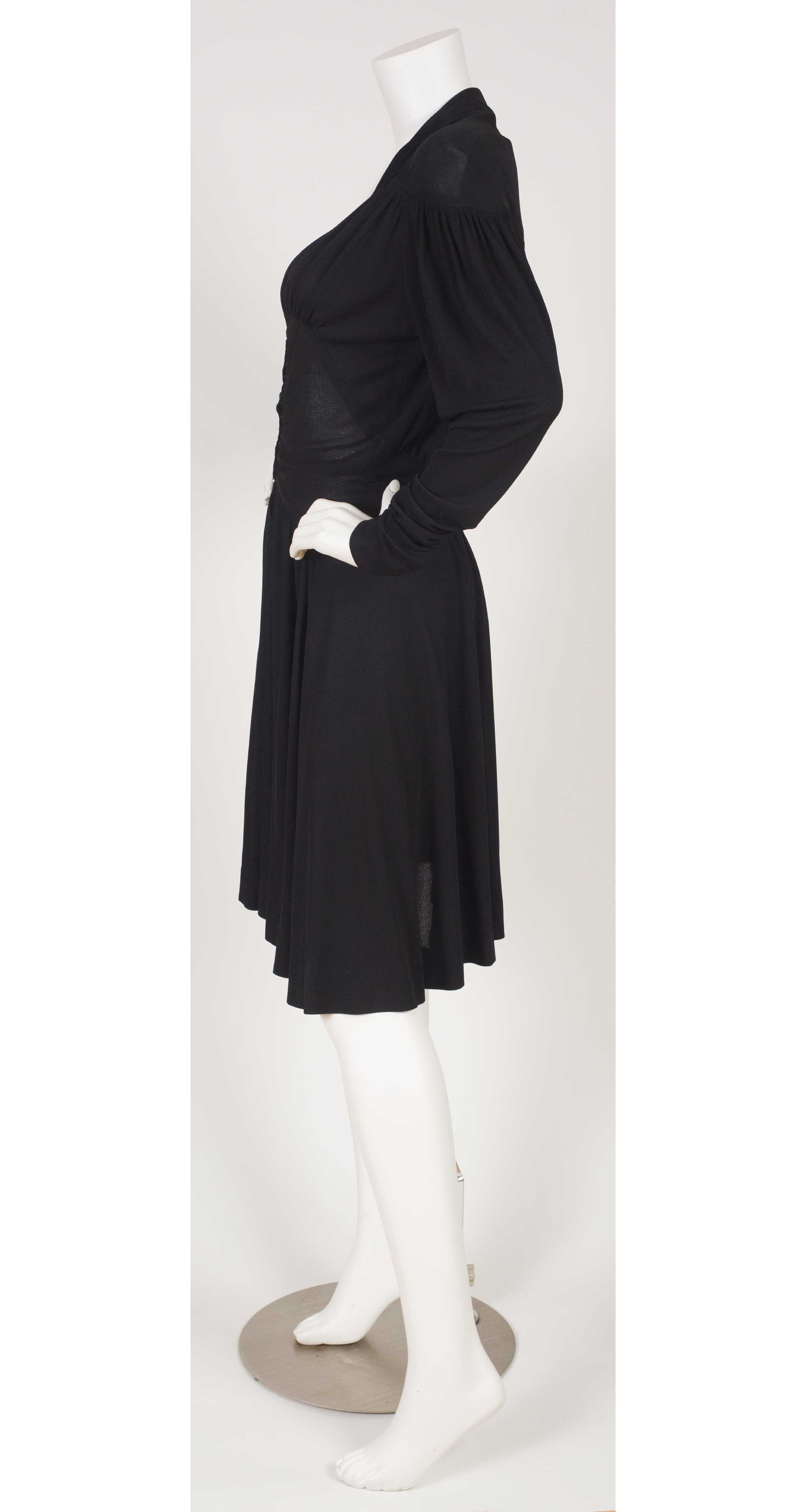 1940s Black Slinky Viscose Jersey Dress