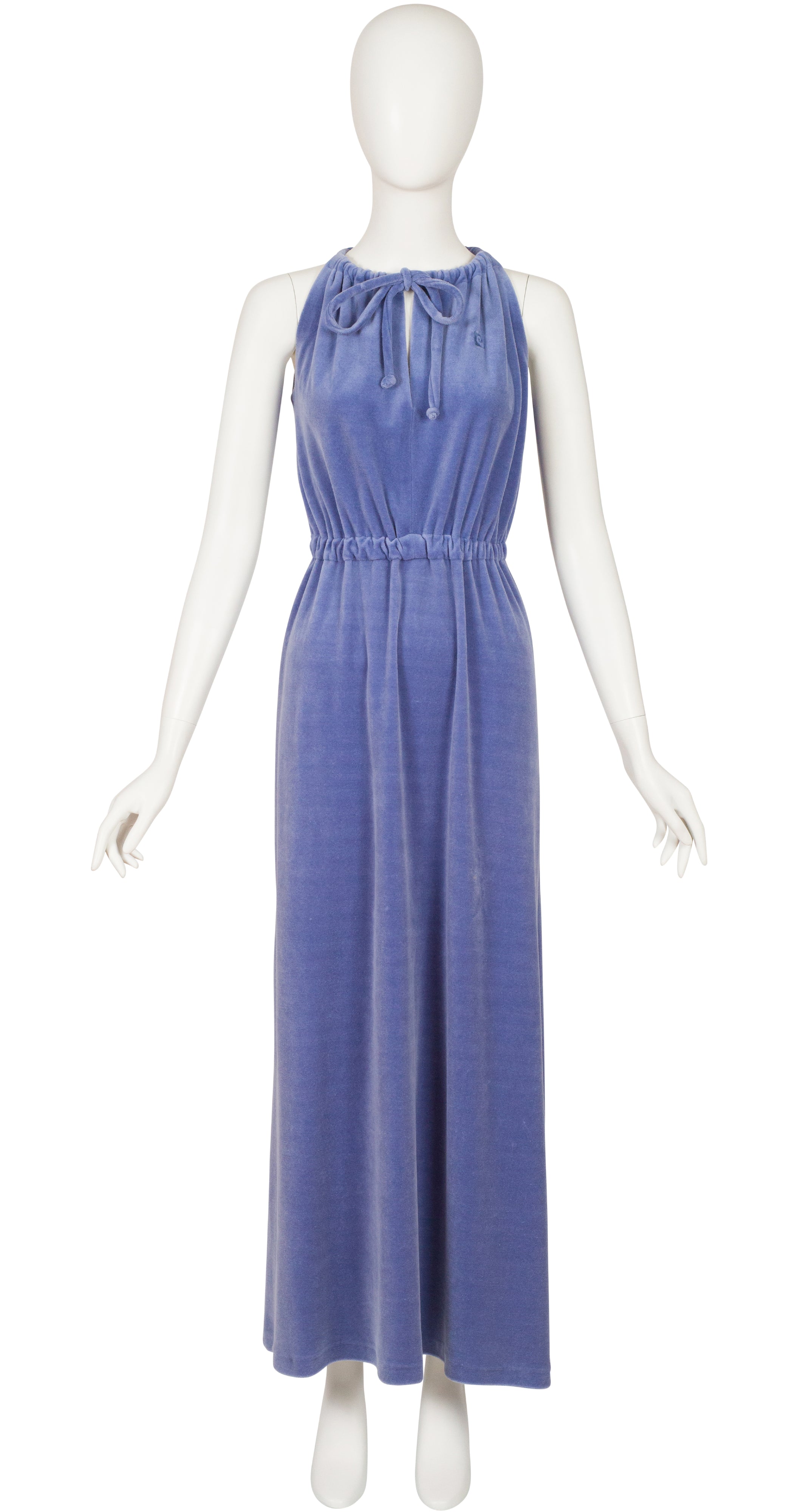1970s Logo Periwinkle Terry Cloth Maxi Lounge Dress