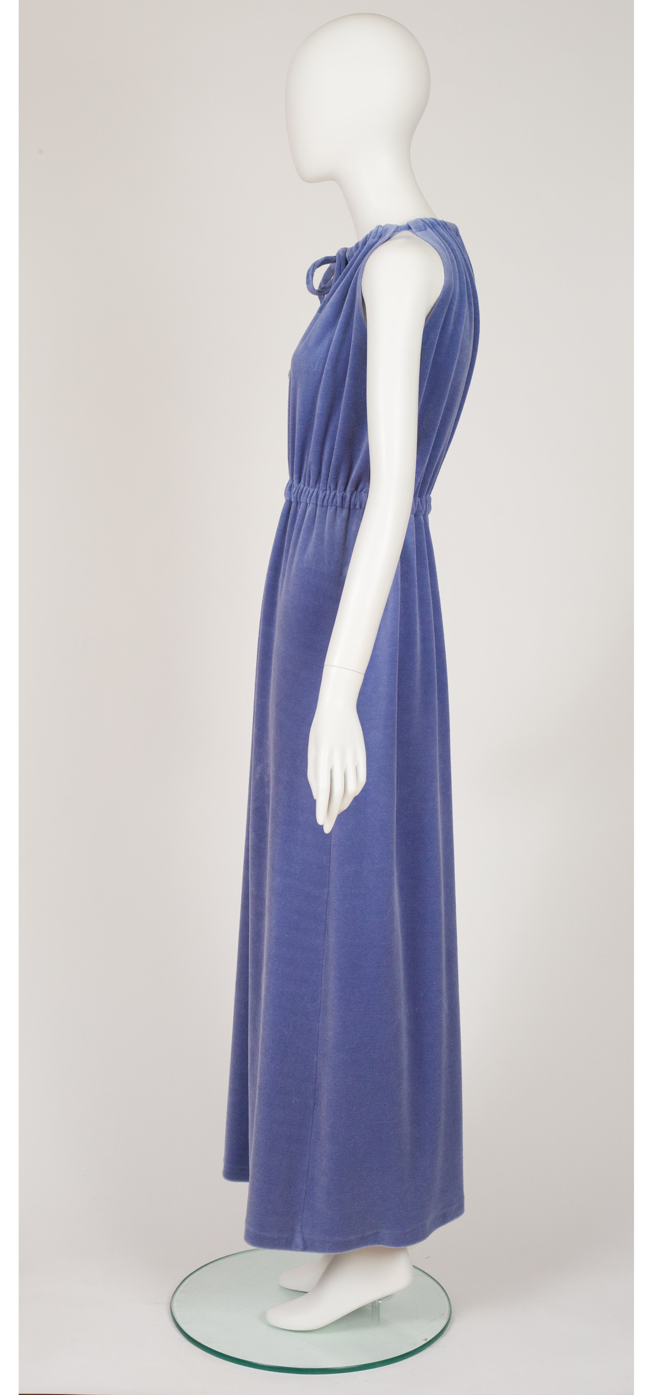 1970s Logo Periwinkle Terry Cloth Maxi Lounge Dress
