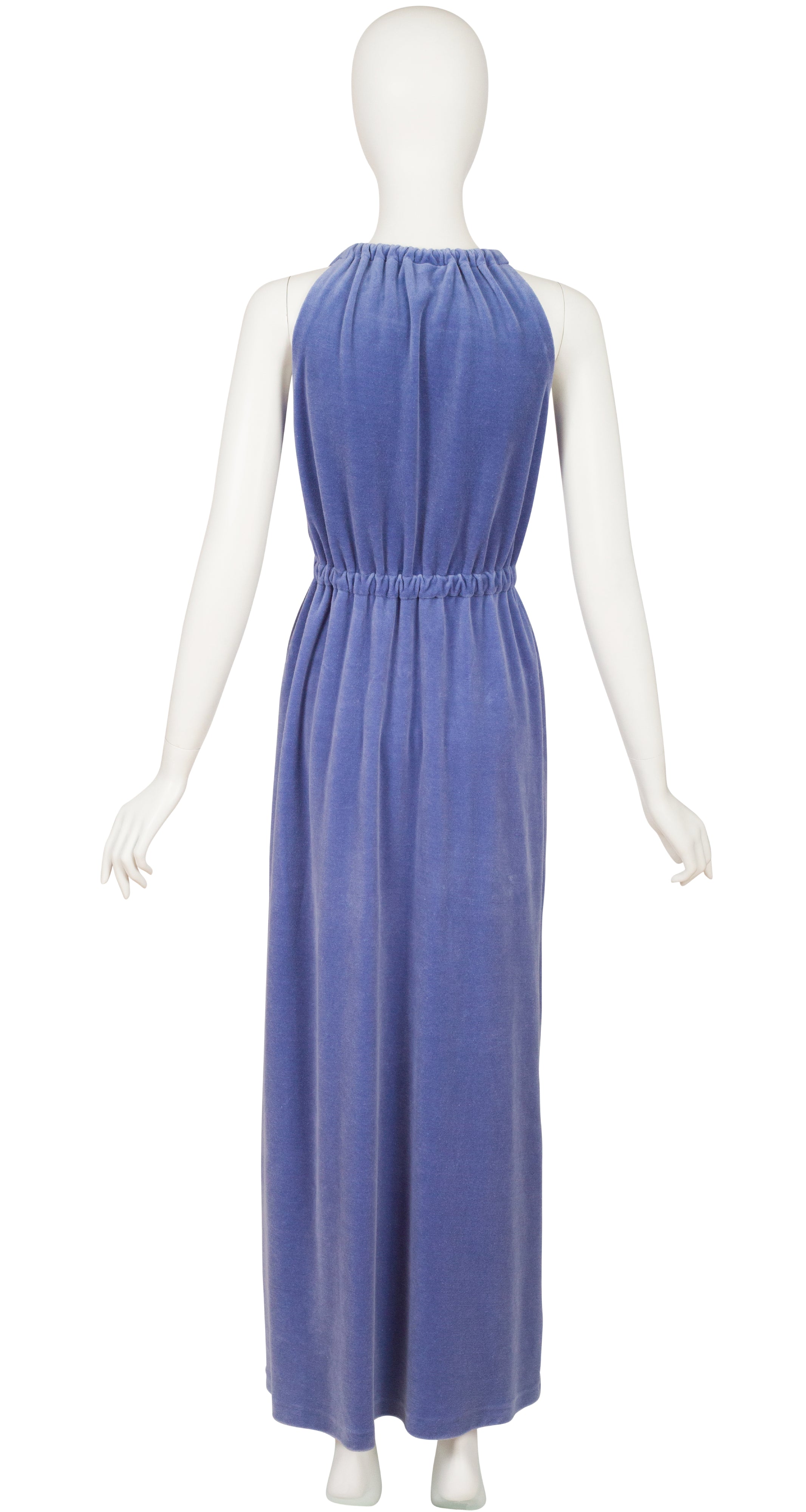 1970s Logo Periwinkle Terry Cloth Maxi Lounge Dress