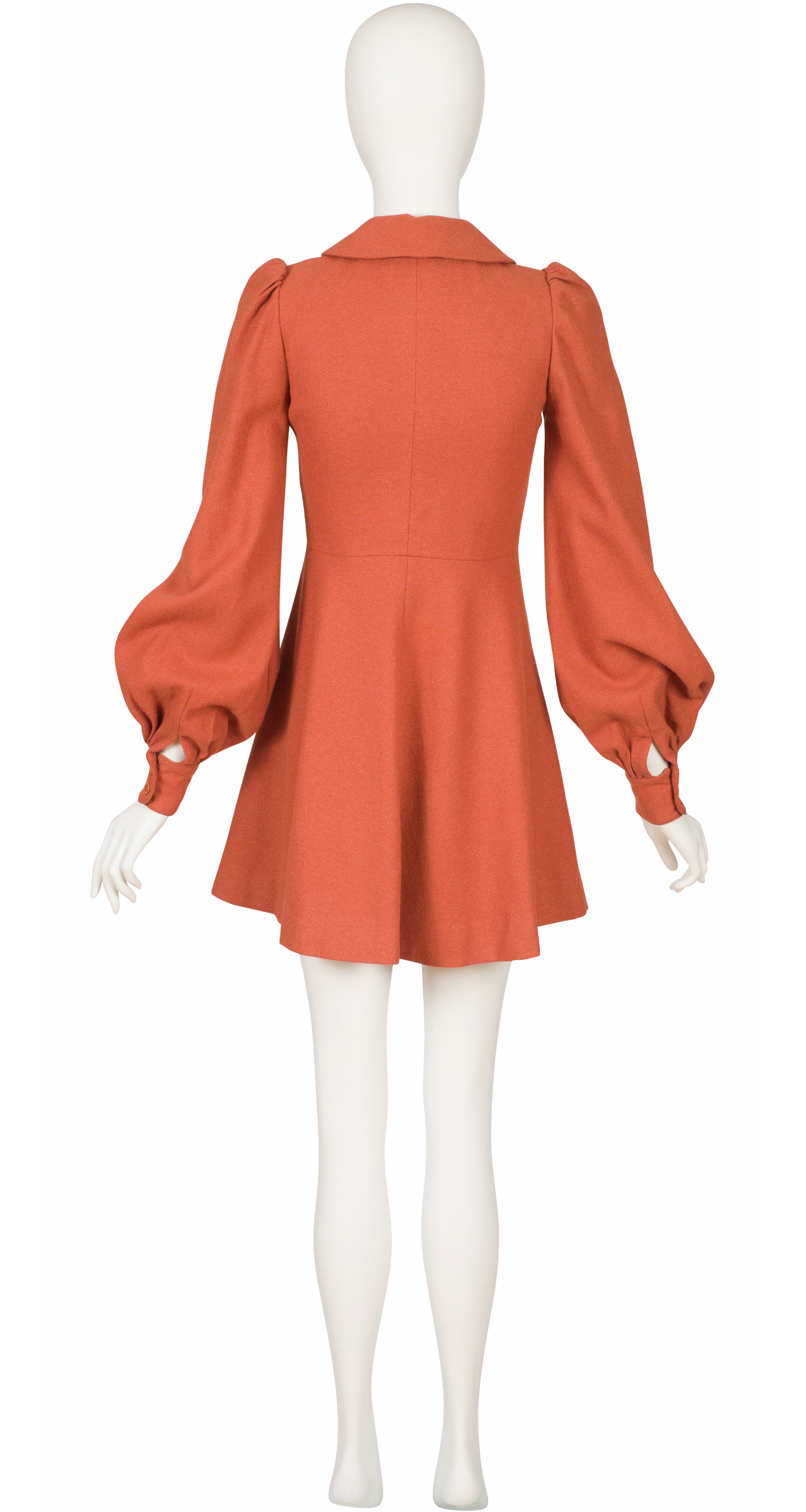 1970s Terracotta Wool Bishop Sleeve Mini Dress