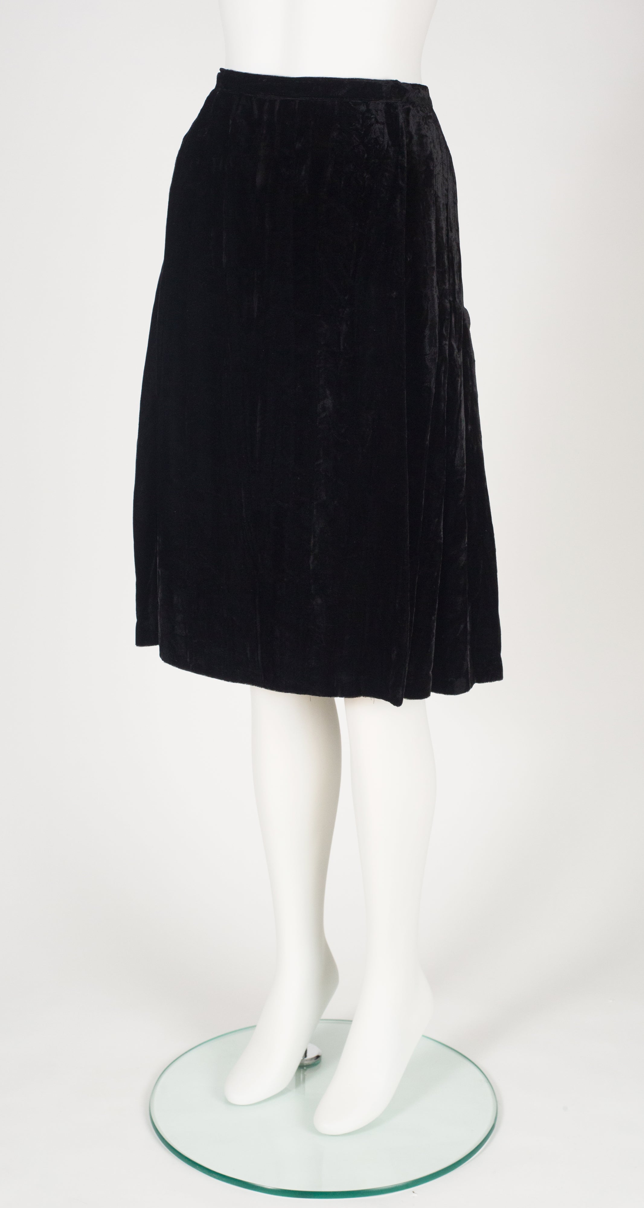 1979-80 F/W Black Crushed Velvet Pleated Wrap Skirt