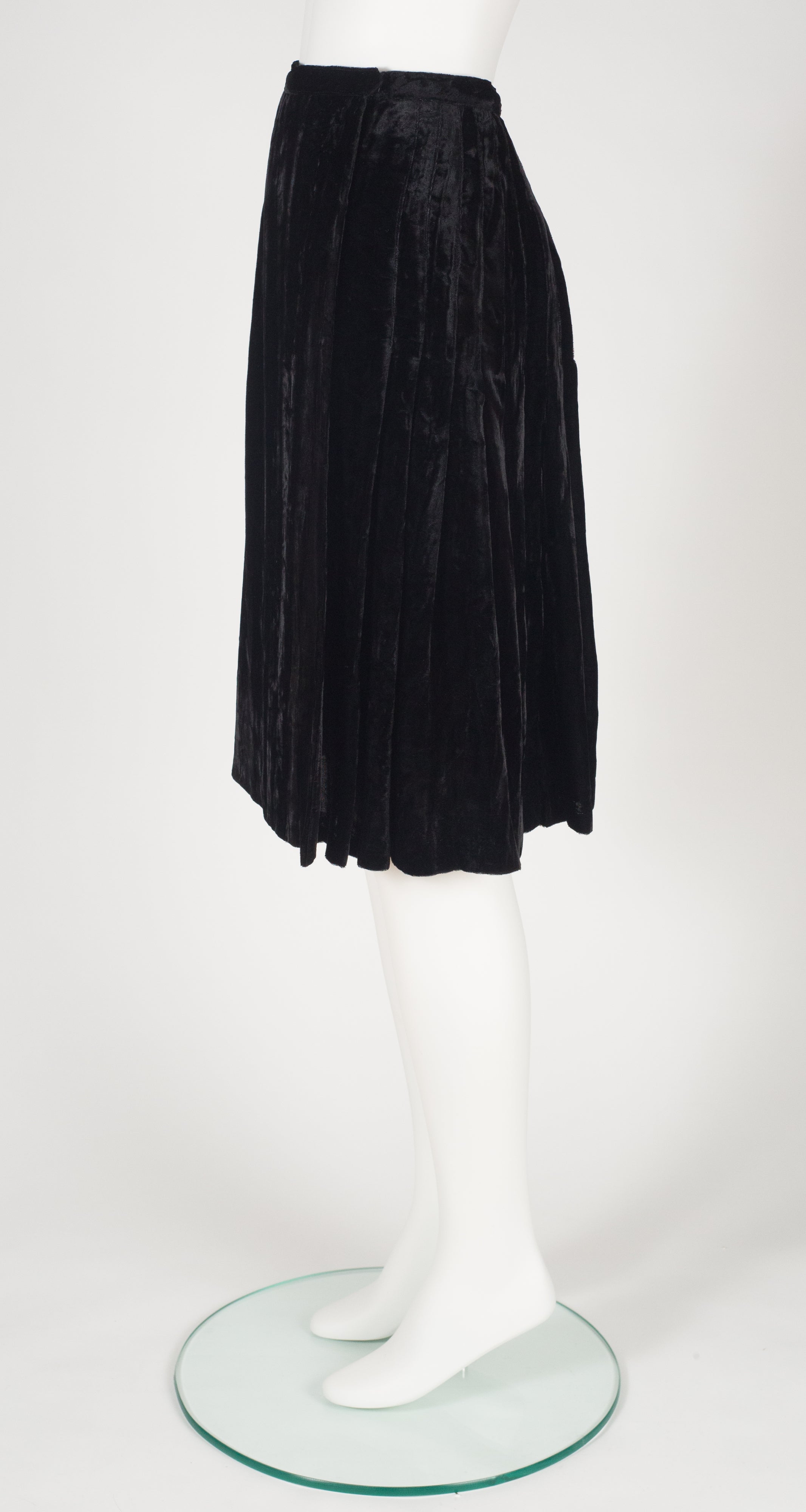 1979-80 F/W Black Crushed Velvet Pleated Wrap Skirt