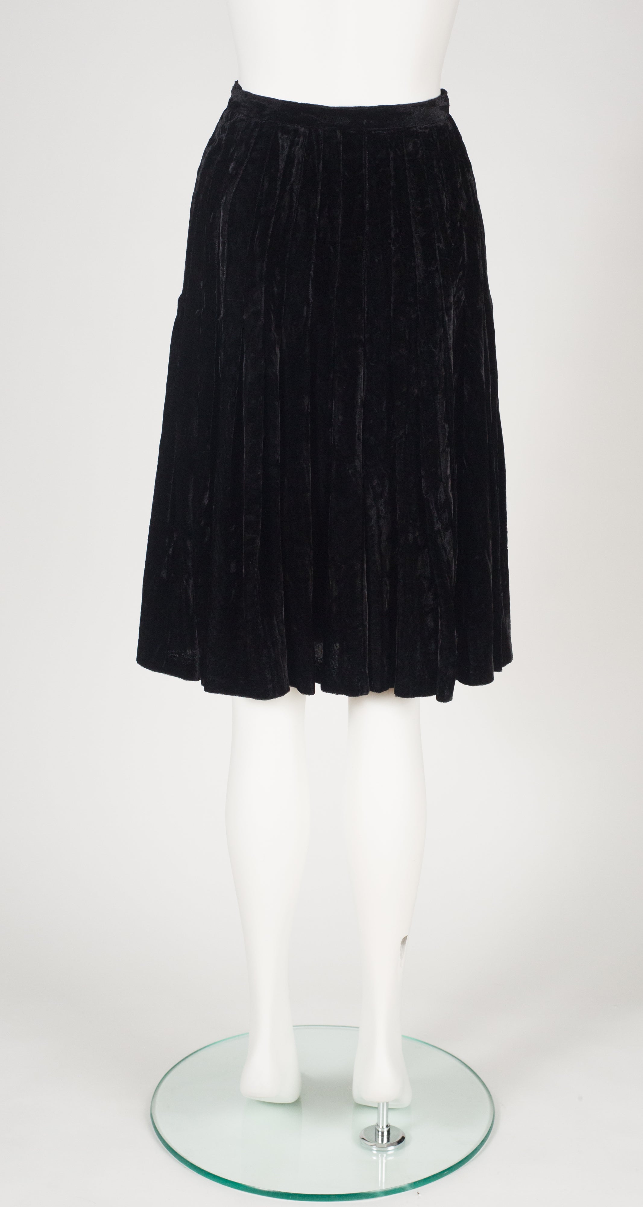 1979-80 F/W Black Crushed Velvet Pleated Wrap Skirt