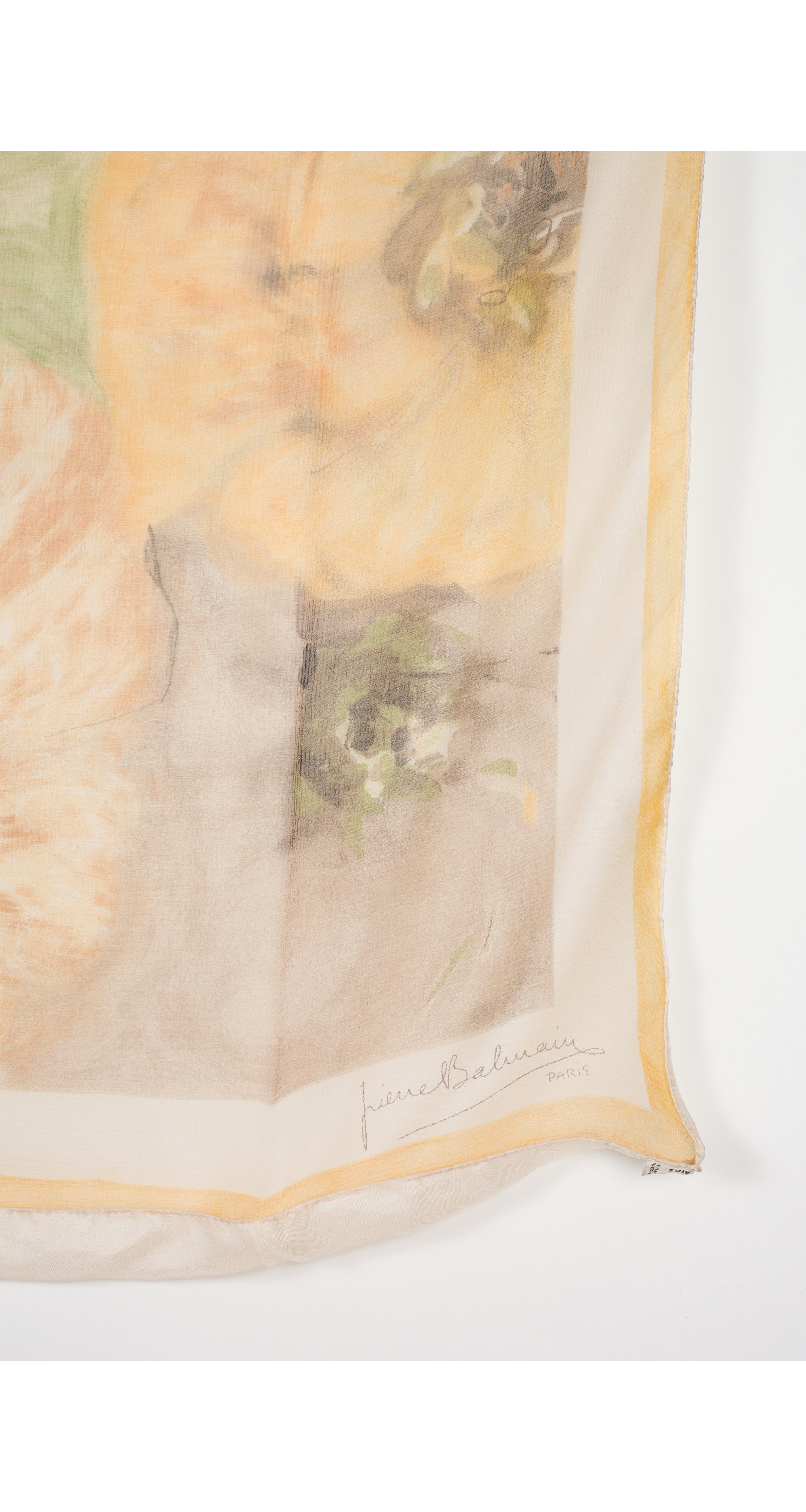 1960s Floral Silk Chiffon & Silk Twill Scarf