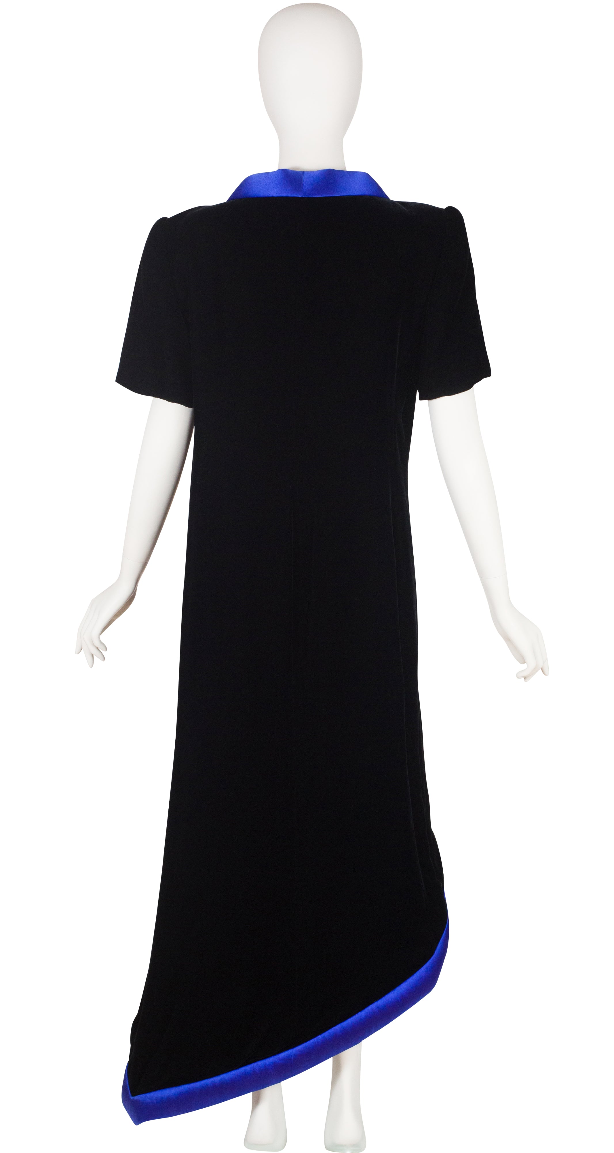 1980s Black Velvet Asymmetrical Evening Dress