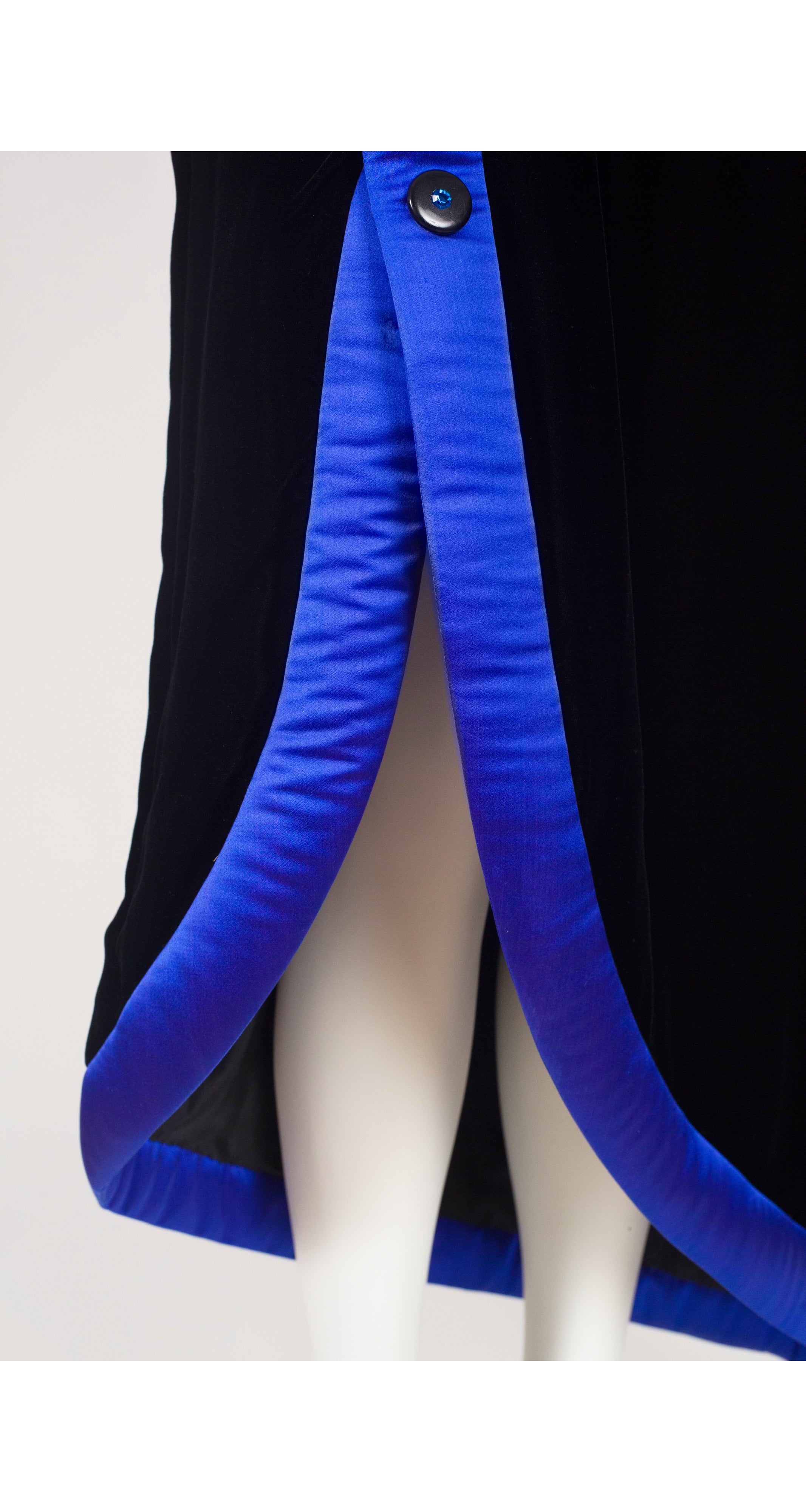 1980s Black Velvet Asymmetrical Evening Dress