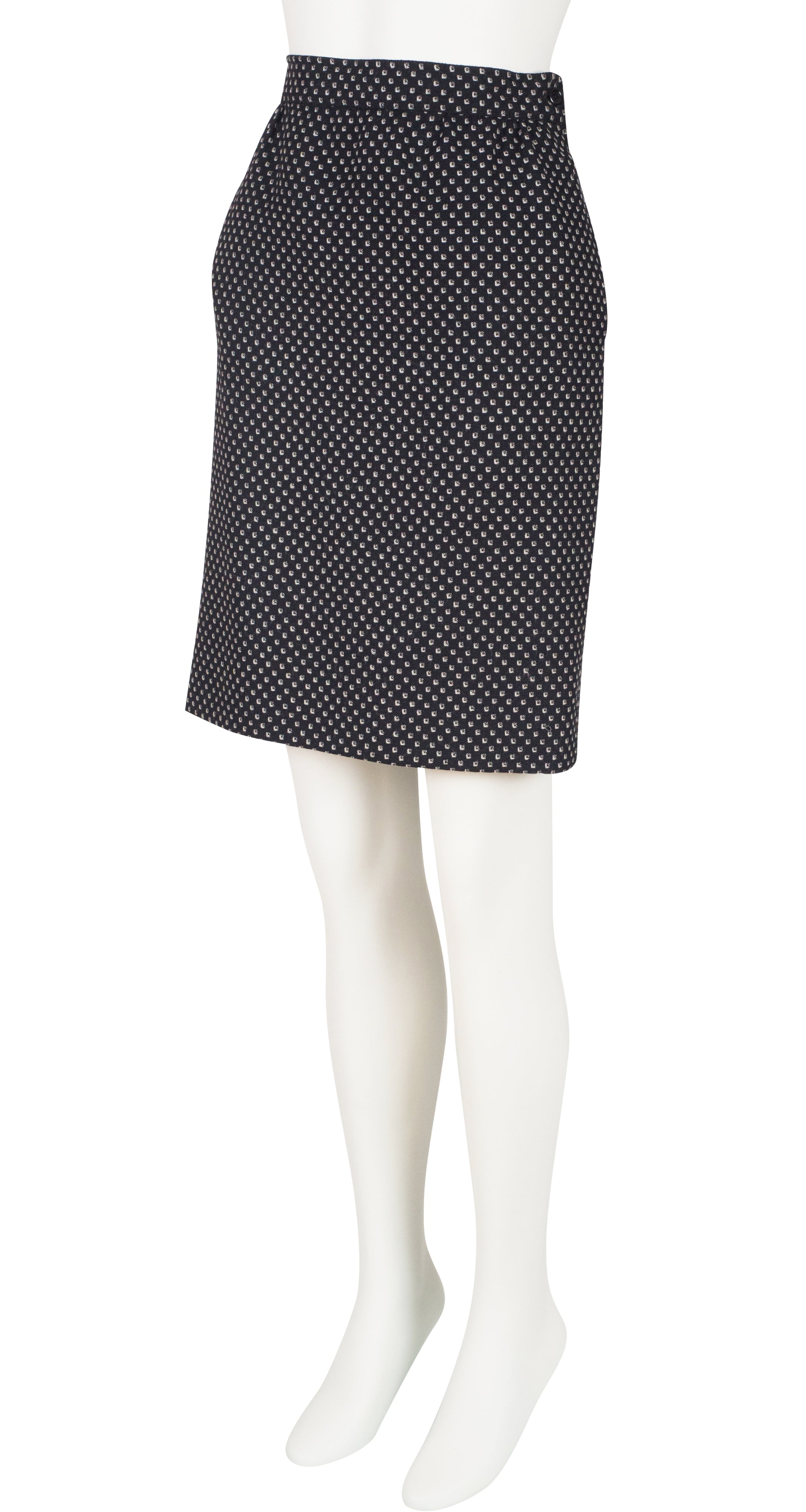 1980s Black & White Geometric Wool Skirt Suit