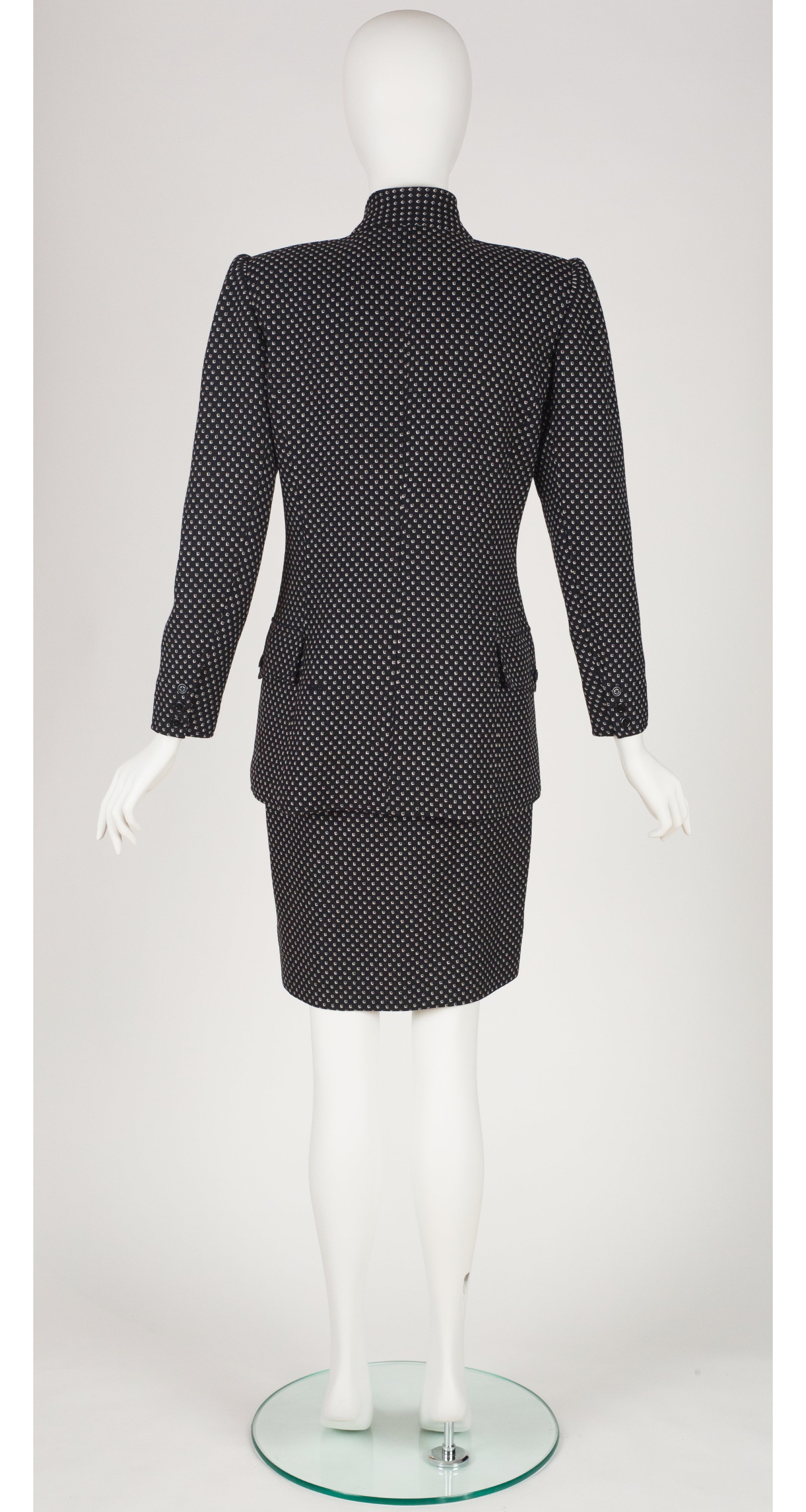 1980s Black & White Geometric Wool Skirt Suit