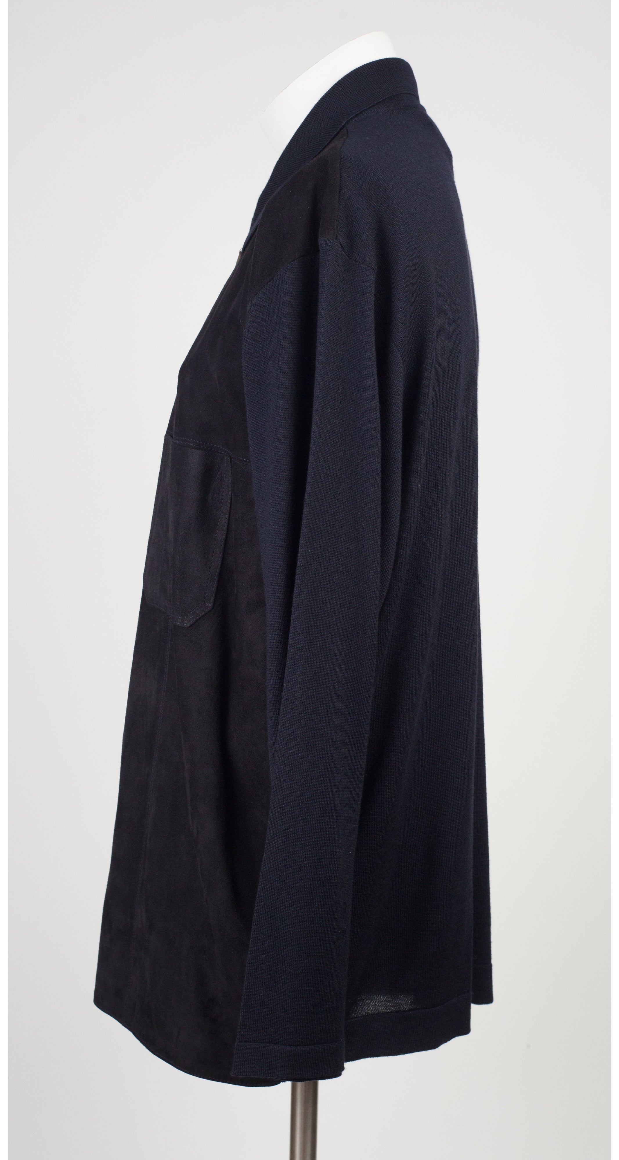 1990s Men's Black Suede & Navy Wool Sweater