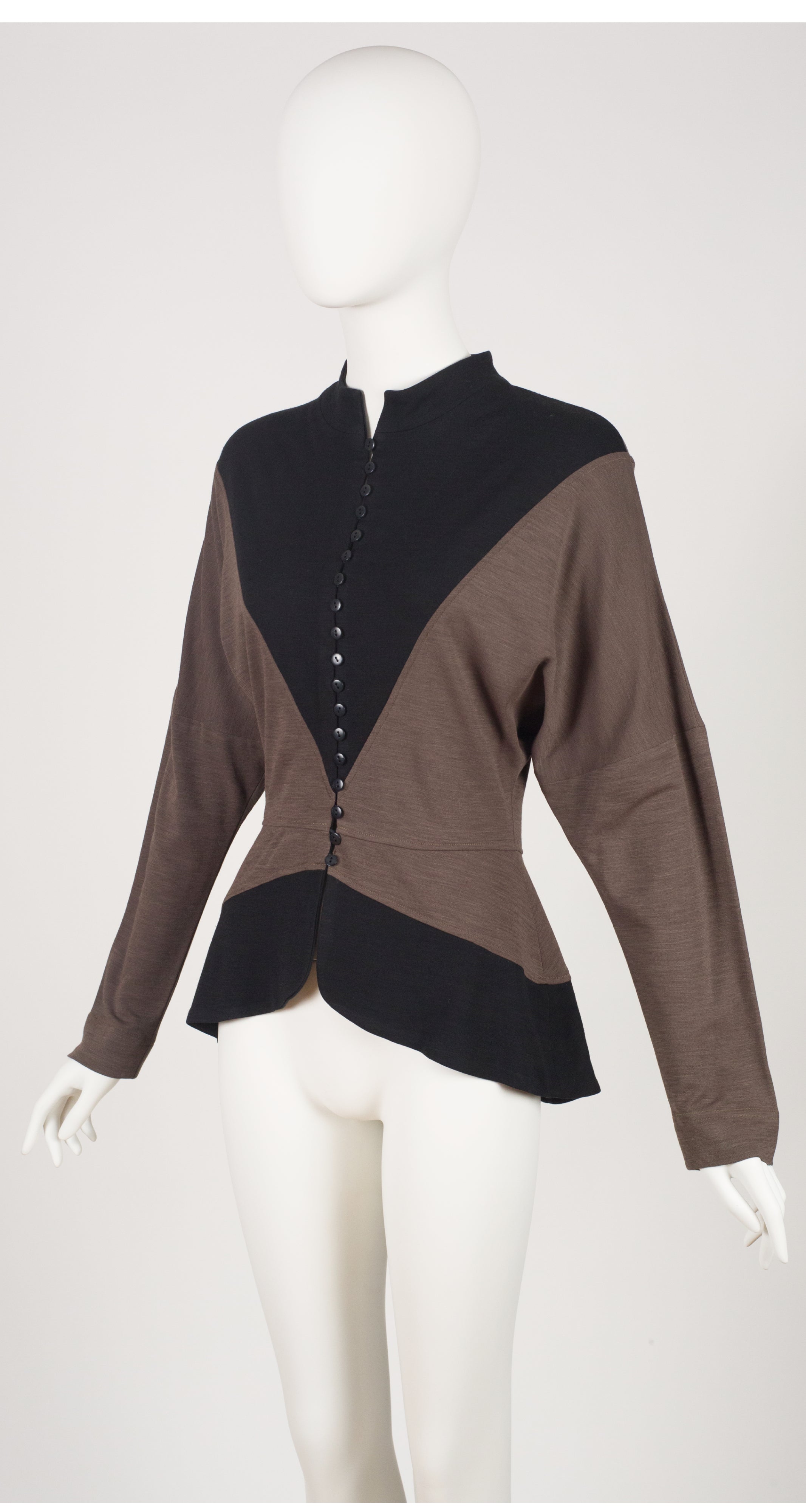 1980s Brown & Black Jersey Dolman Sleeve Blouse