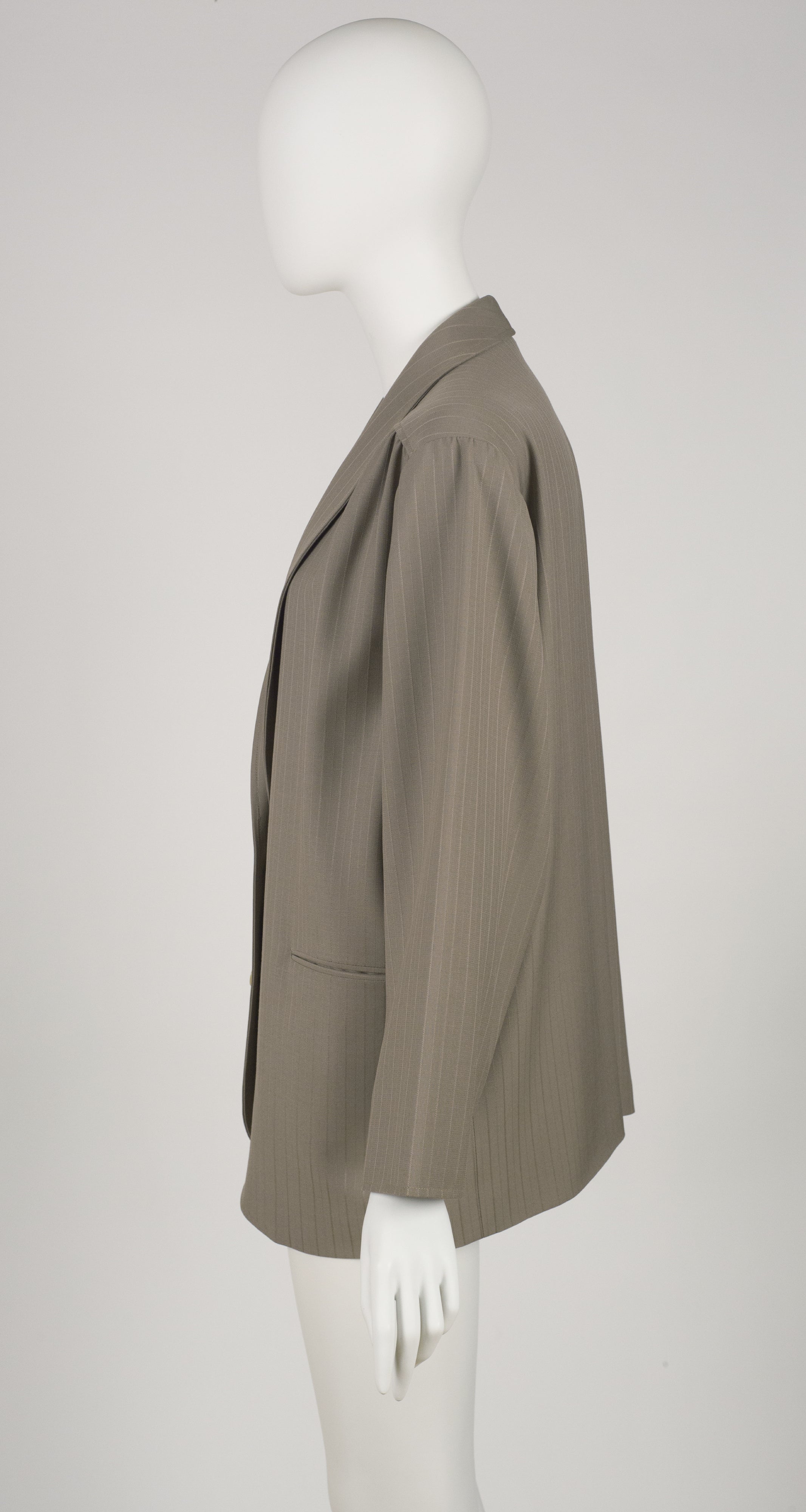 1980s Pinstripe Taupe Wool Shawl Collar Blazer