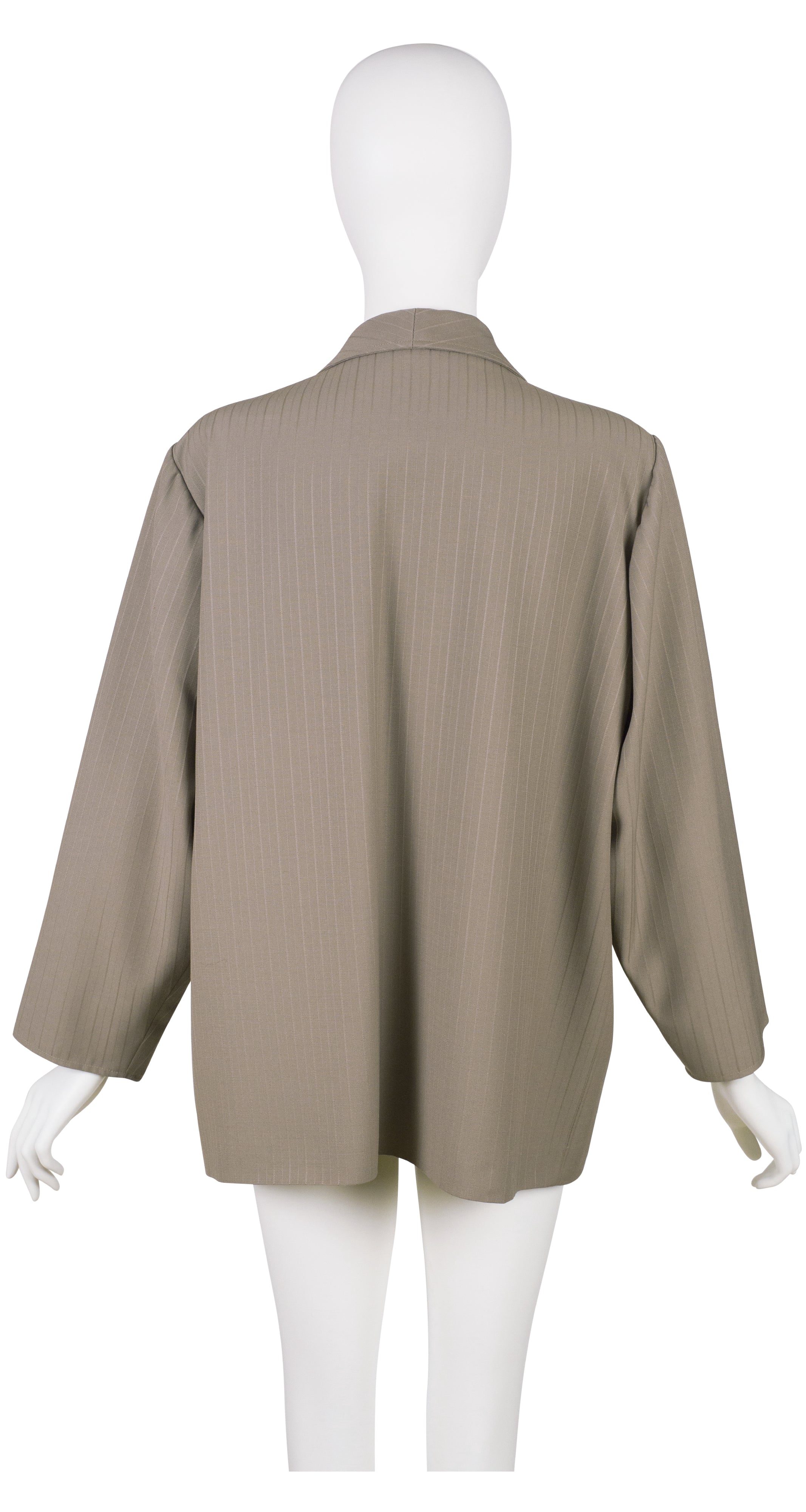 1980s Pinstripe Taupe Wool Shawl Collar Blazer