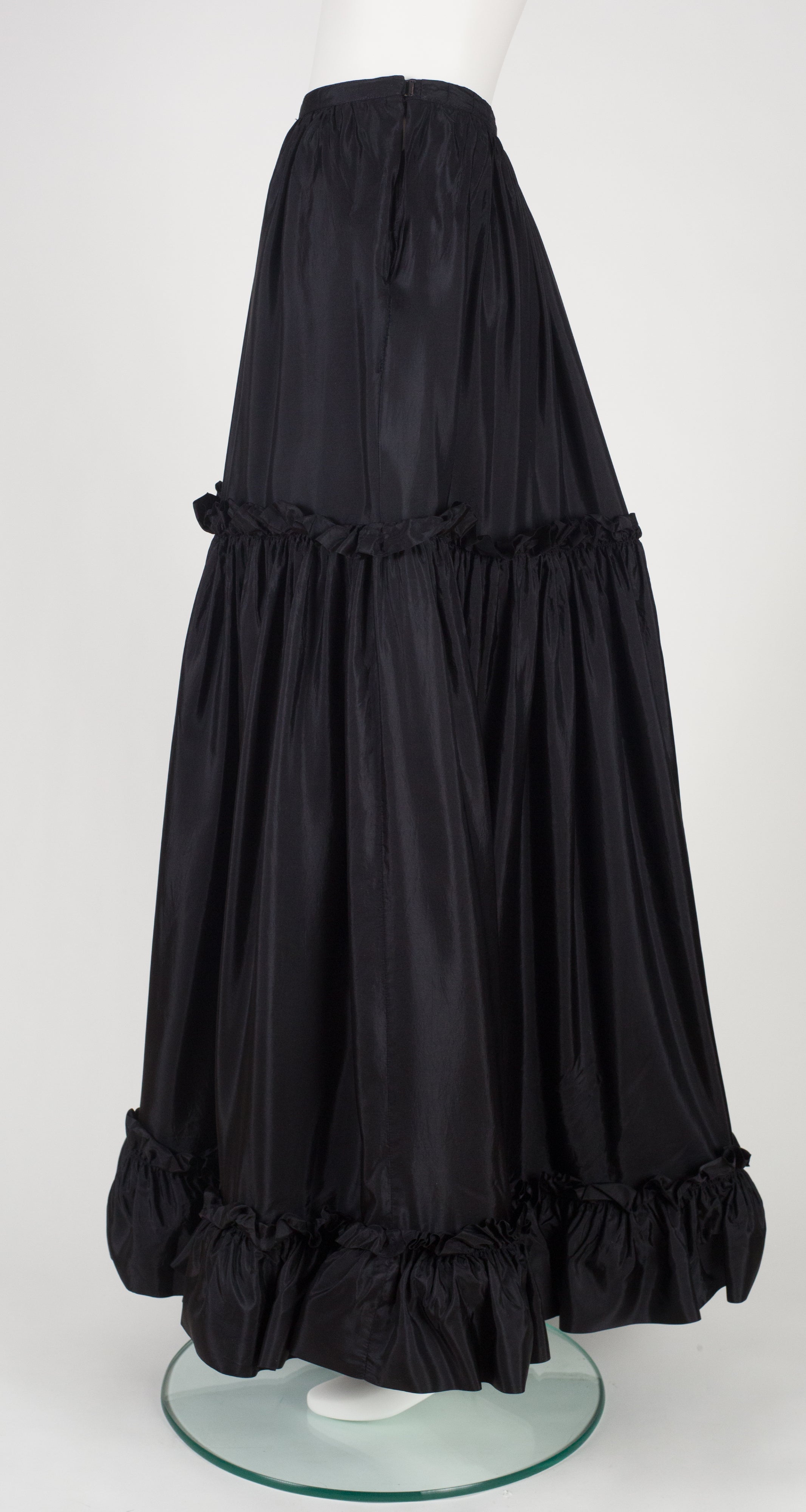 1980s Black Silk Taffeta Ruffle Floor-Length Skirt