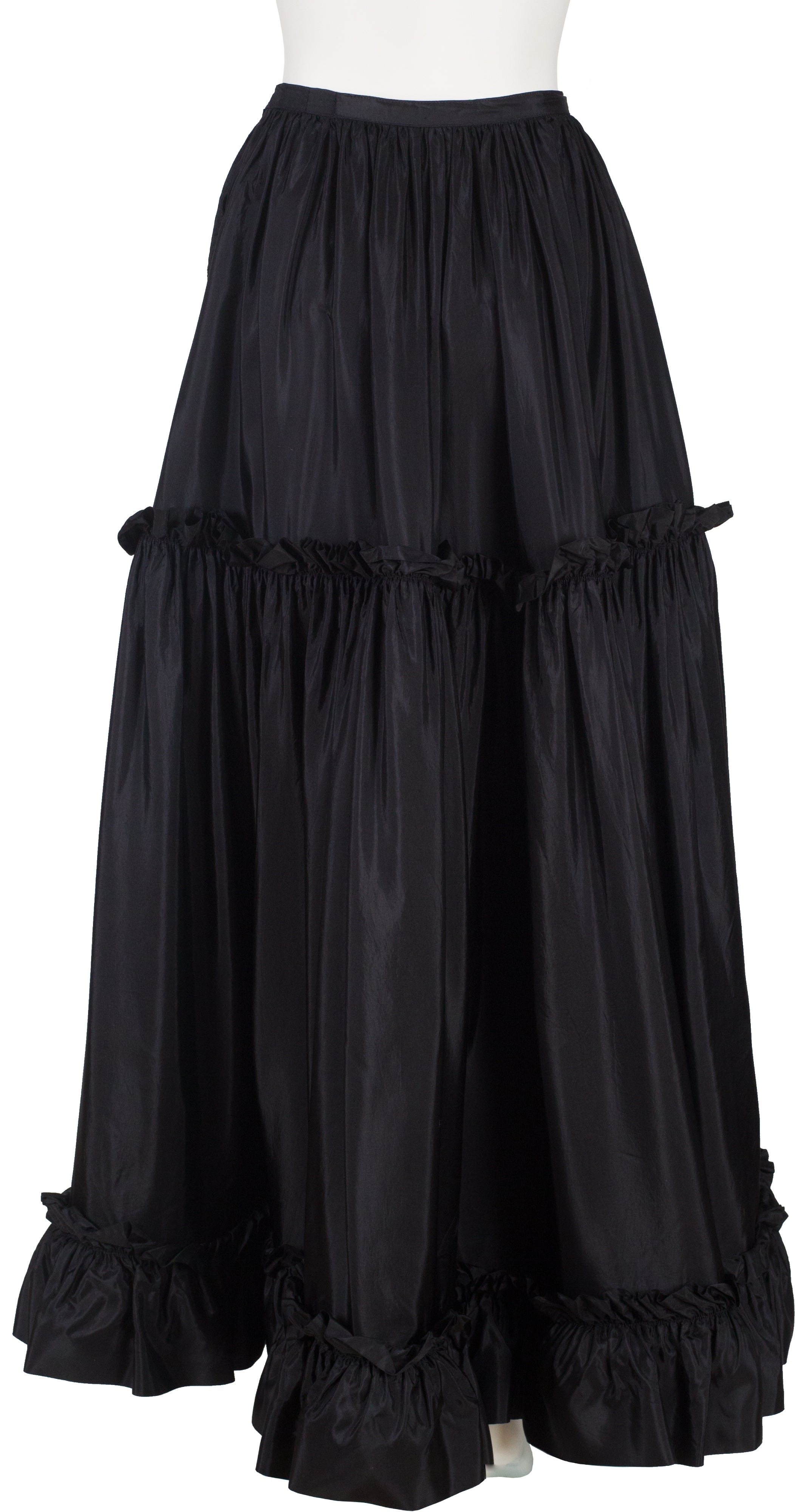 1980s Black Silk Taffeta Ruffle Floor-Length Skirt
