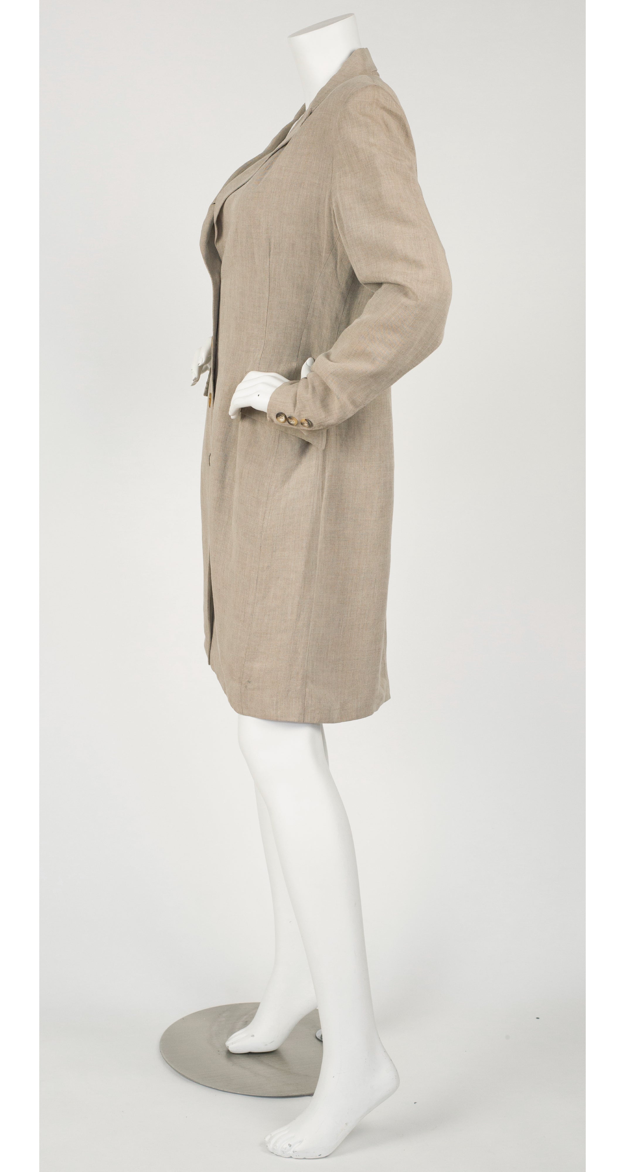 1990s Beige Linen Collared Frock Coat
