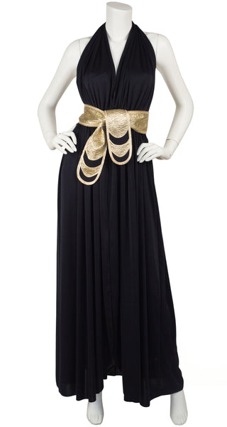 1980-1981 Bill Tice Black Jersey & Gold Accented Single Sleeve Dress