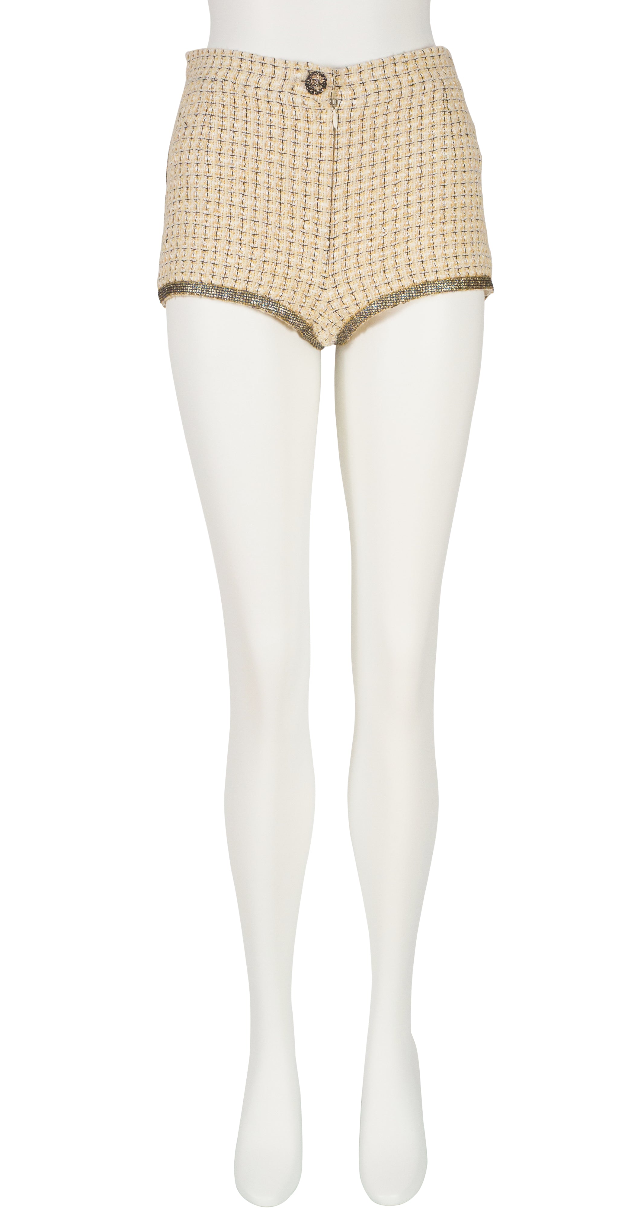 2011 S/S Sample Yellow Tweed Glitter Trim Hot Pants