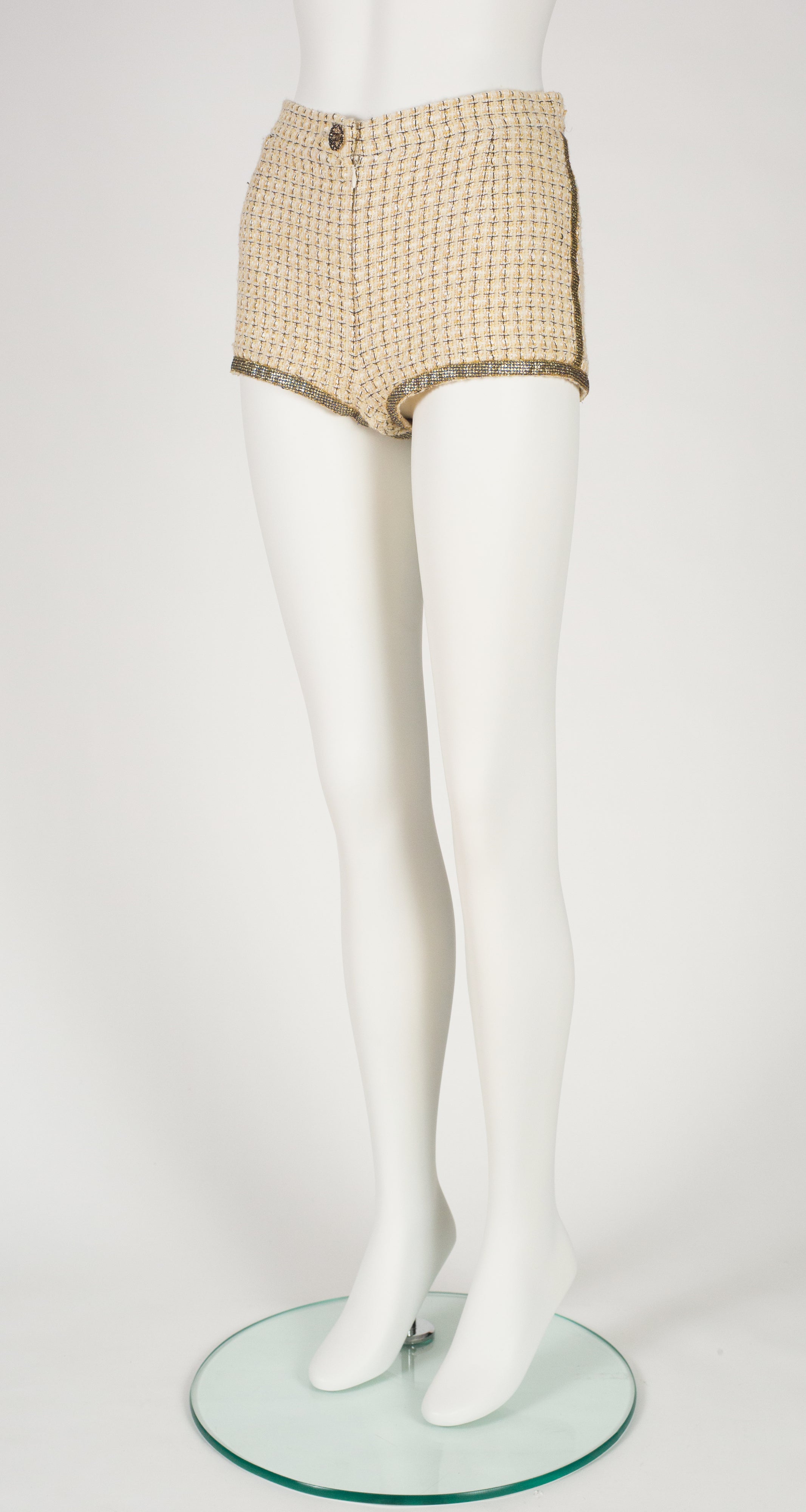 2011 S/S Sample Yellow Tweed Glitter Trim Hot Pants