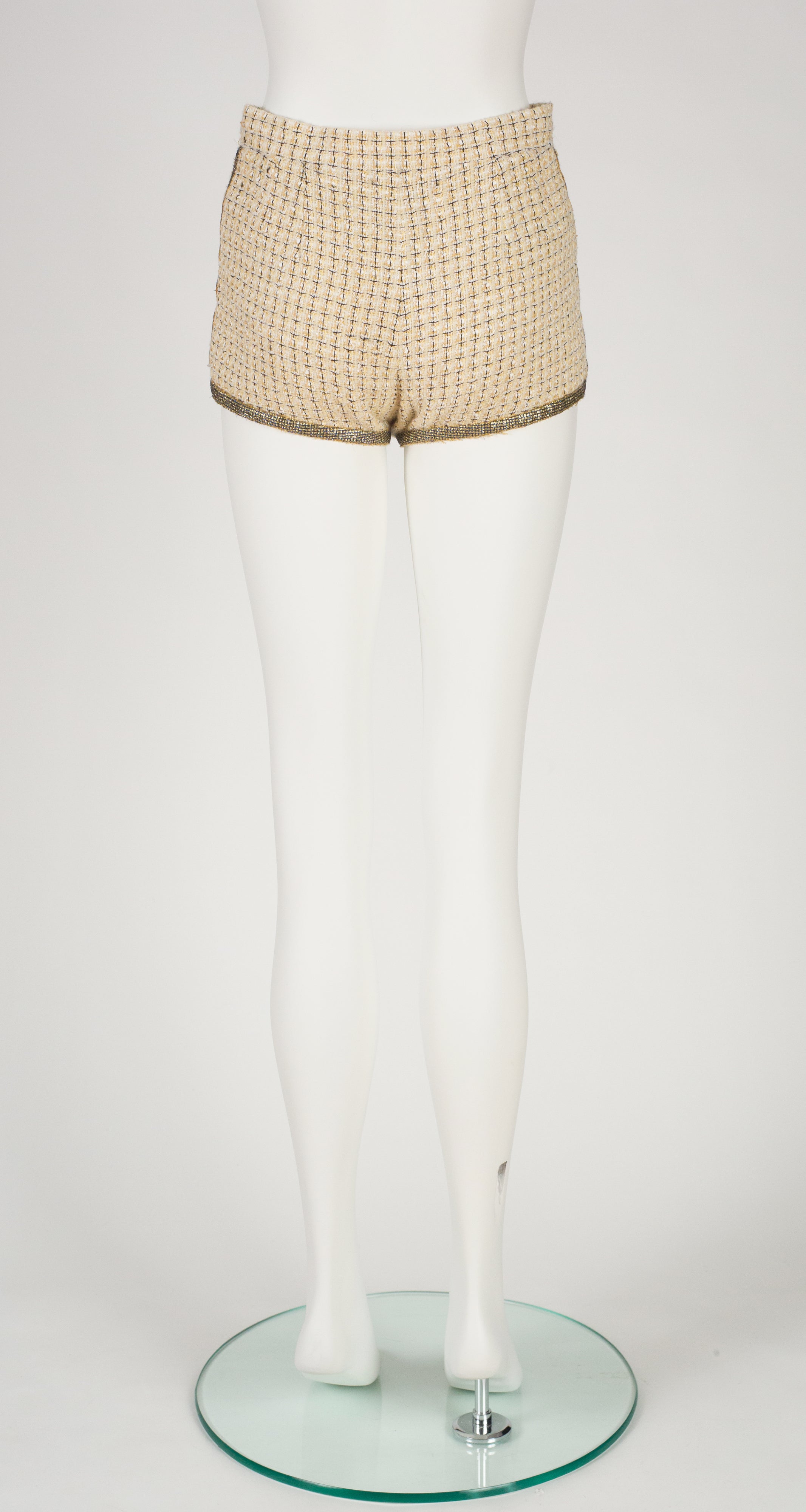 2011 S/S Sample Yellow Tweed Glitter Trim Hot Pants