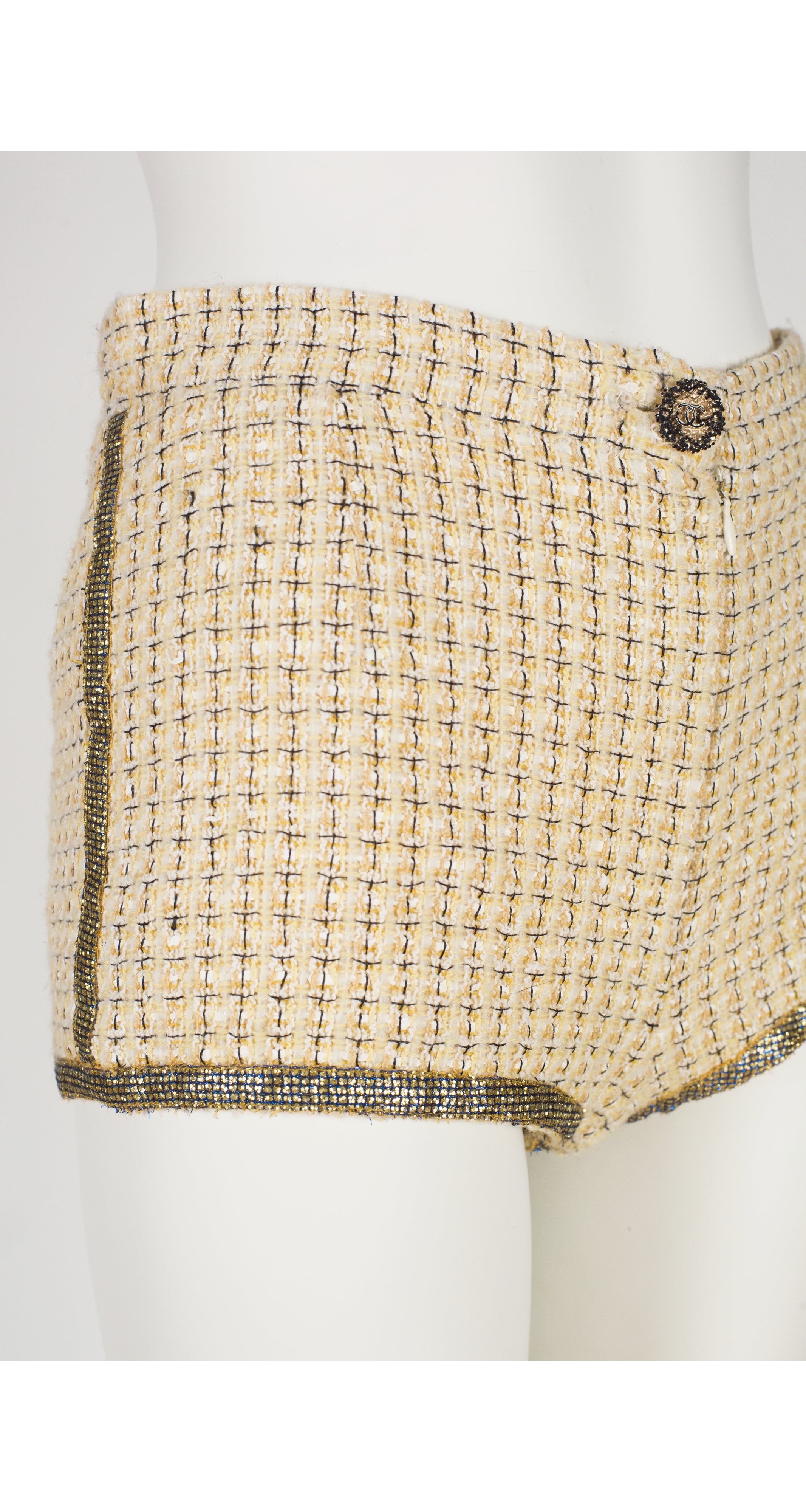 2011 S/S Sample Yellow Tweed Glitter Trim Hot Pants