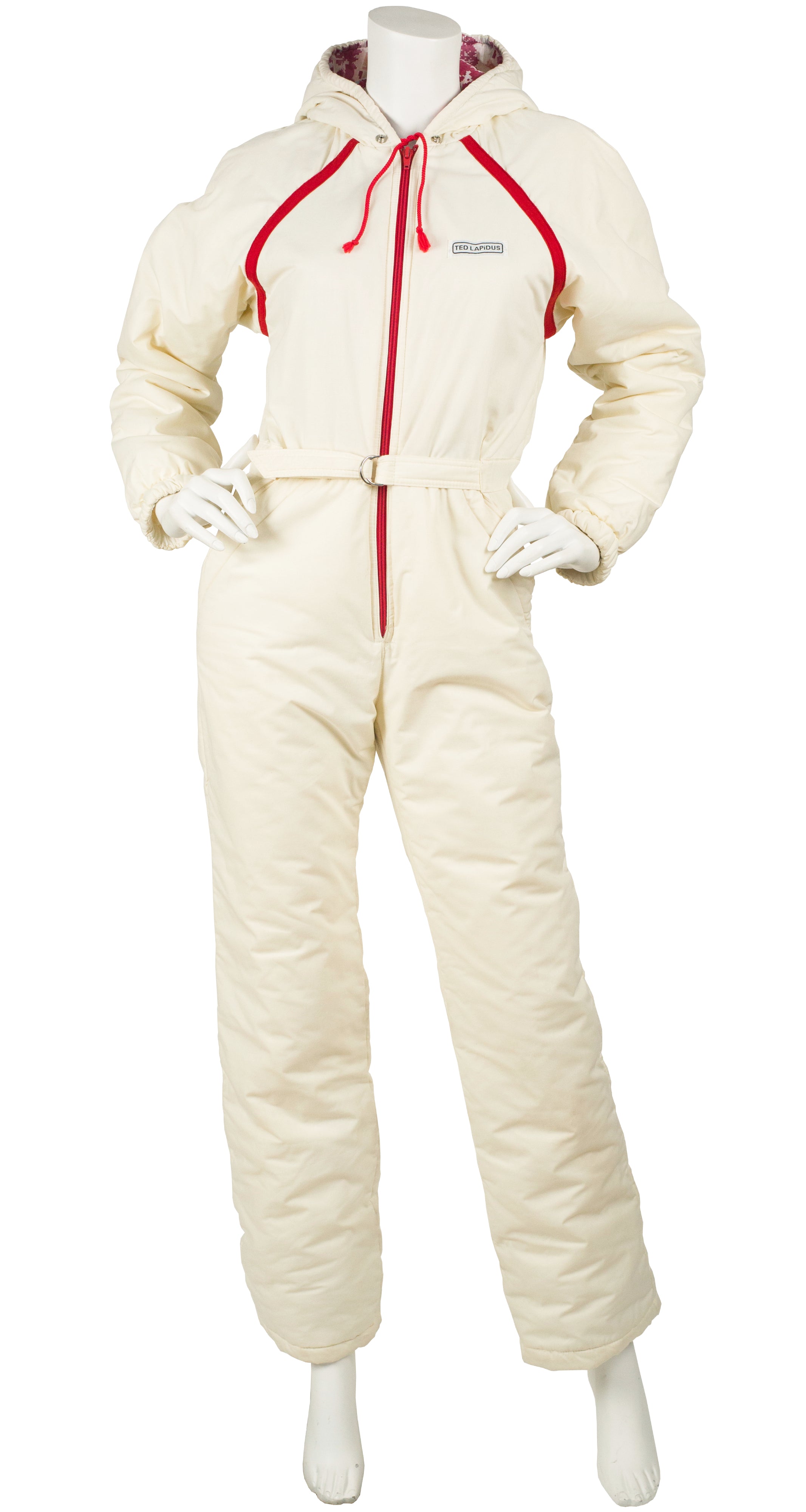 1970s Cream & Red Snow Bunny One Piece Ski Suit