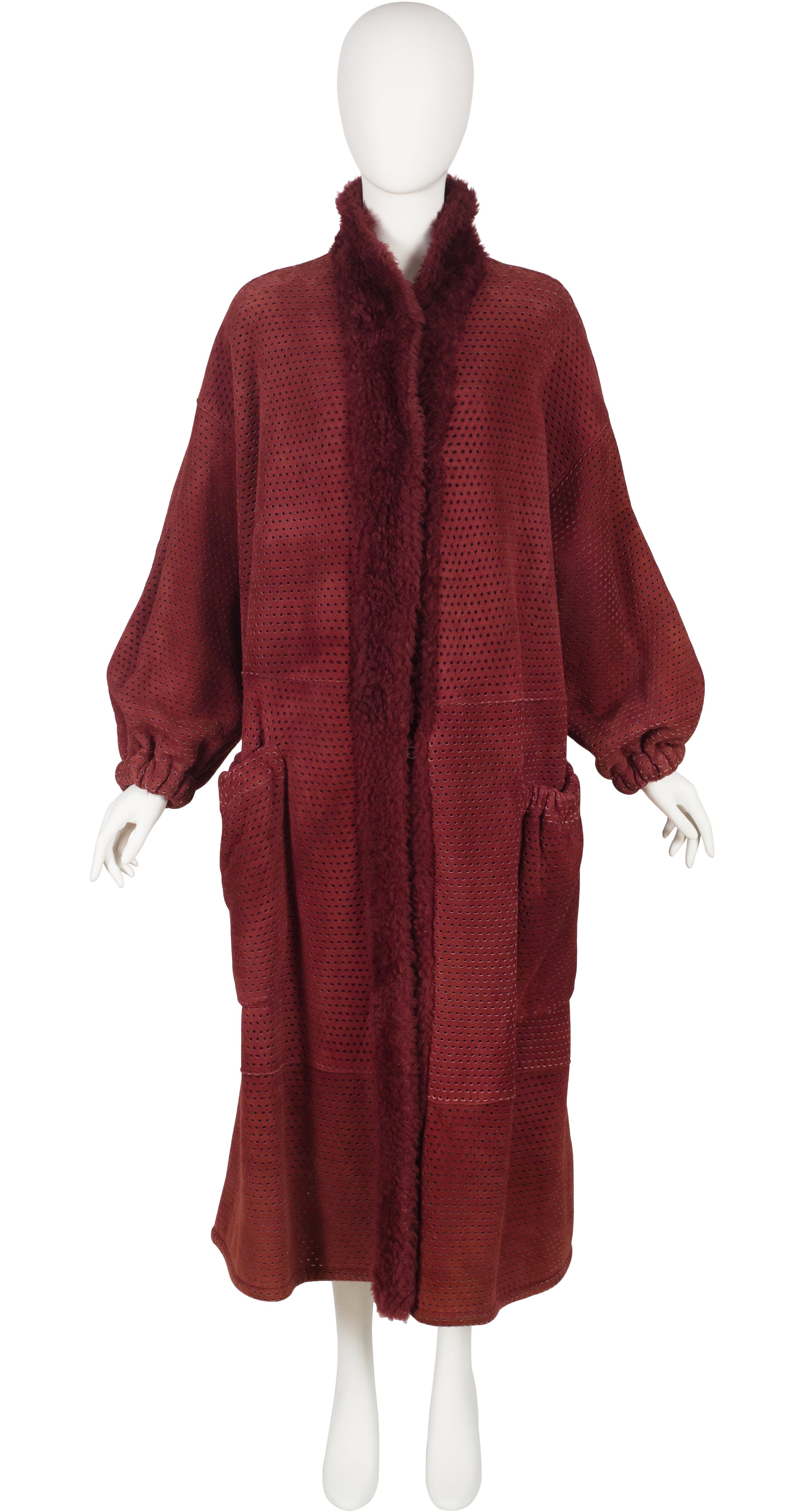 1980s Burgundy Suede & Shearling Balloon Sleeve Coat