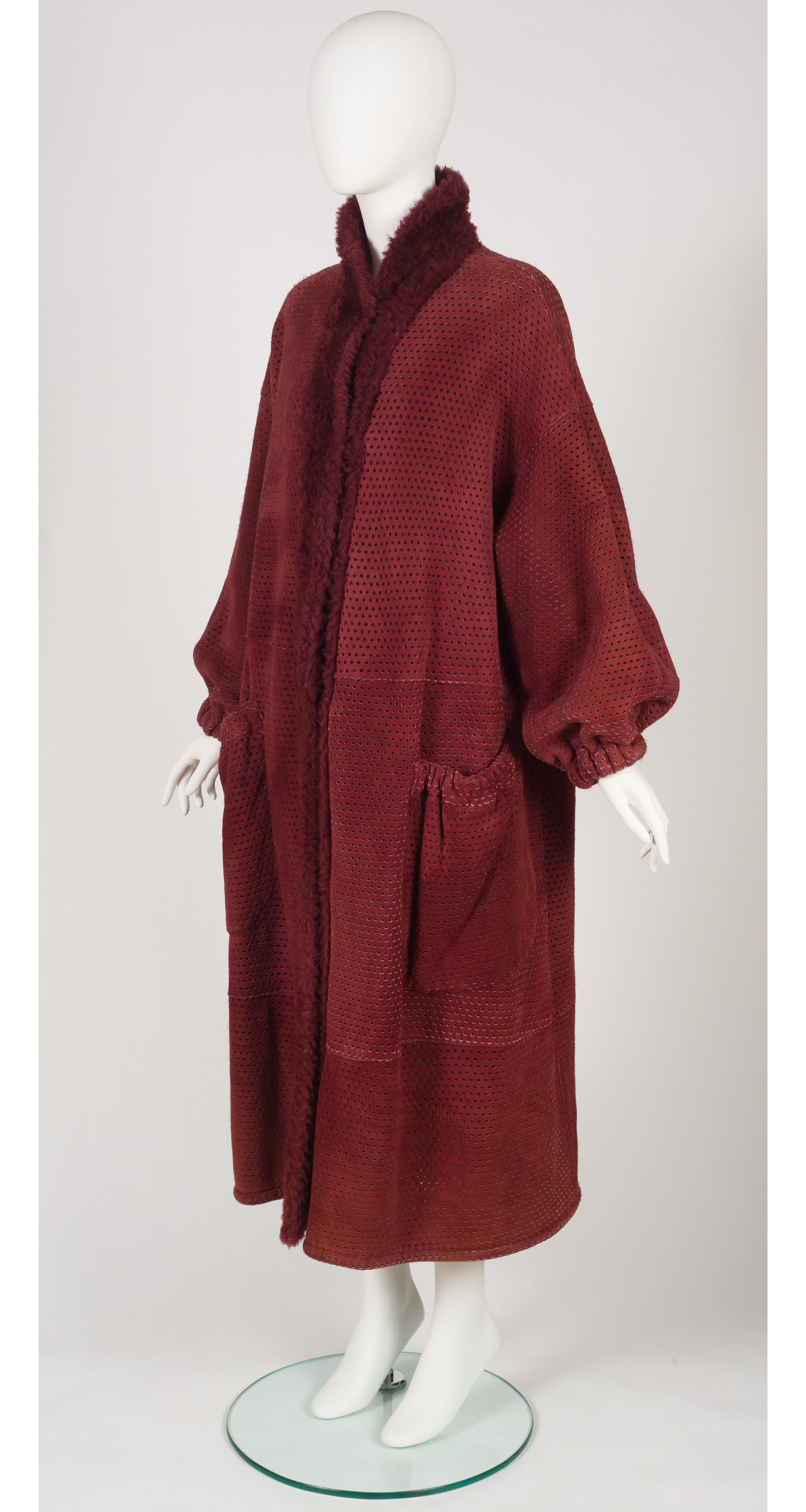 1980s Burgundy Suede & Shearling Balloon Sleeve Coat