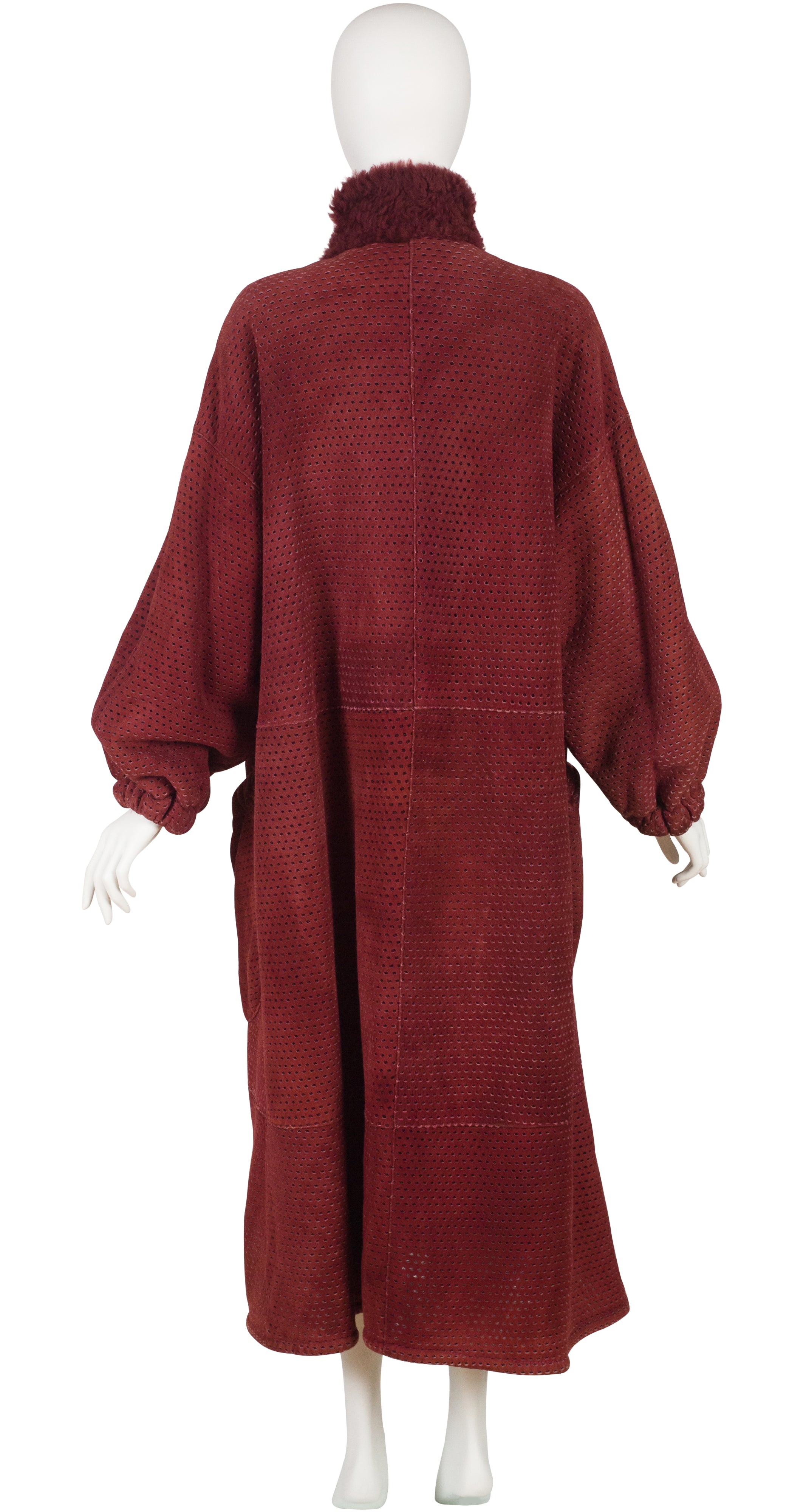 1980s Burgundy Suede & Shearling Balloon Sleeve Coat