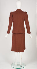 1970s Brown Alpaca Puff Shoulder Skirt Suit