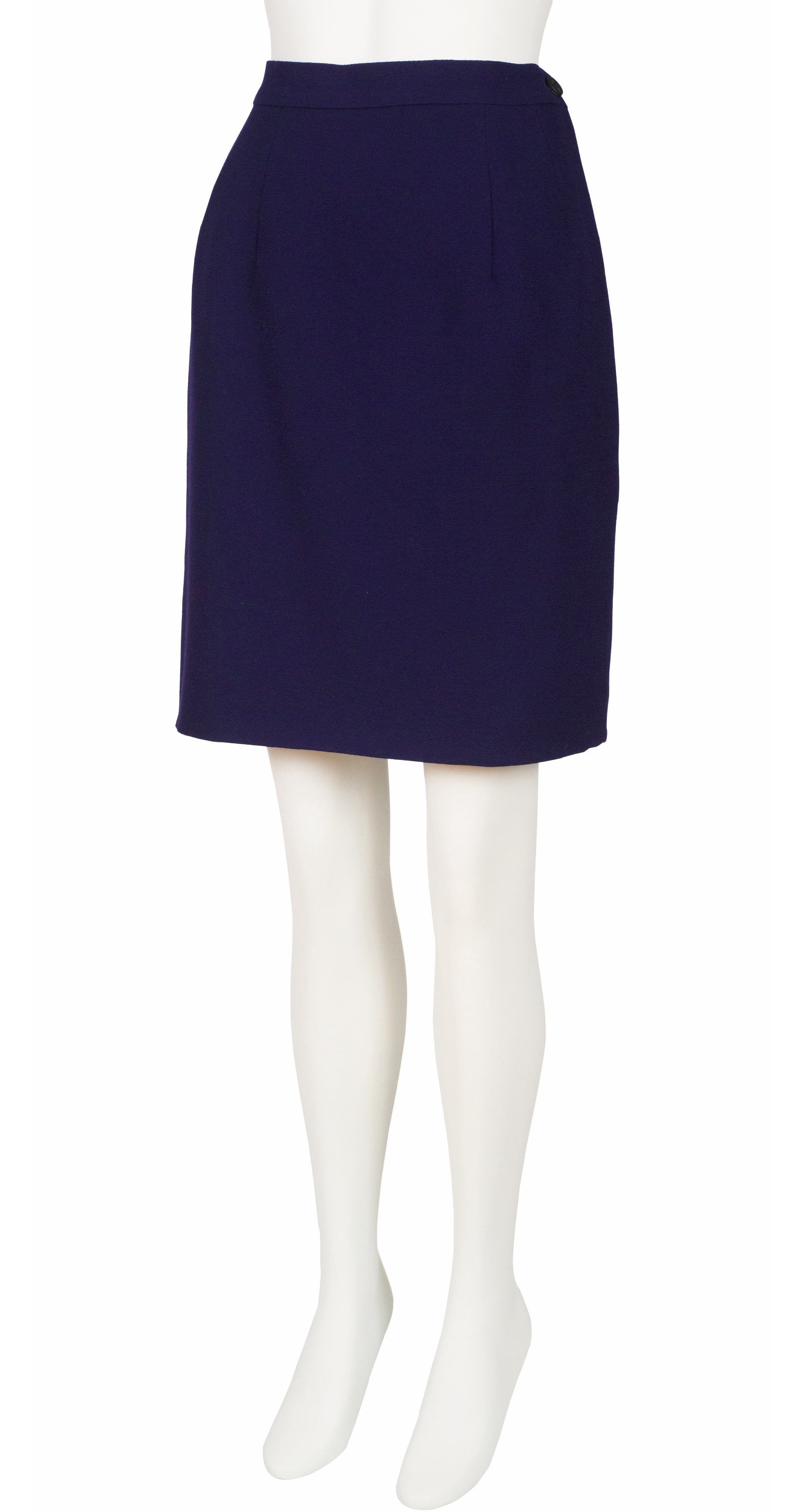 1980s Navy Blue Wool Double-Breasted Skirt Suit