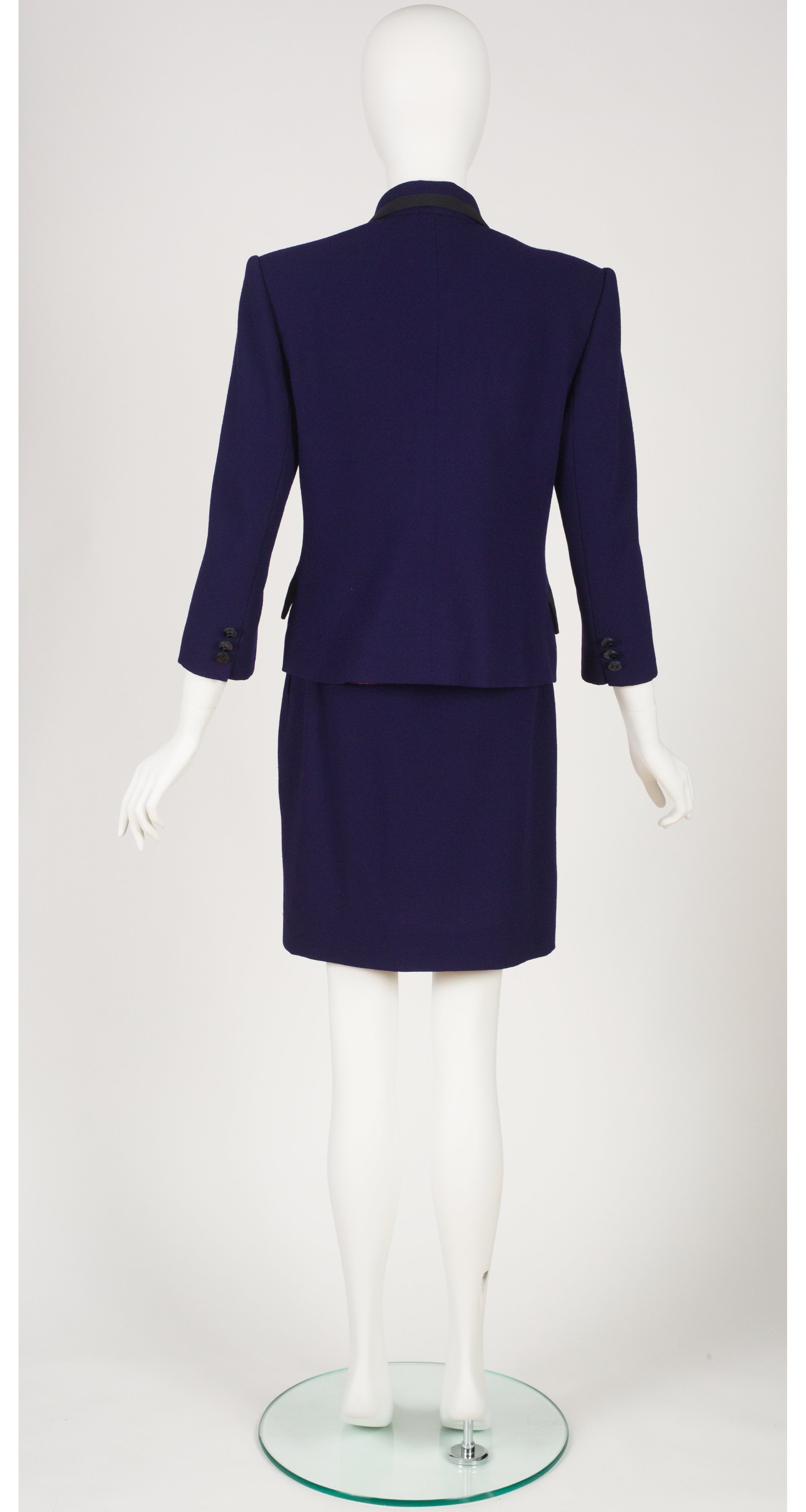 1980s Navy Blue Wool Double-Breasted Skirt Suit