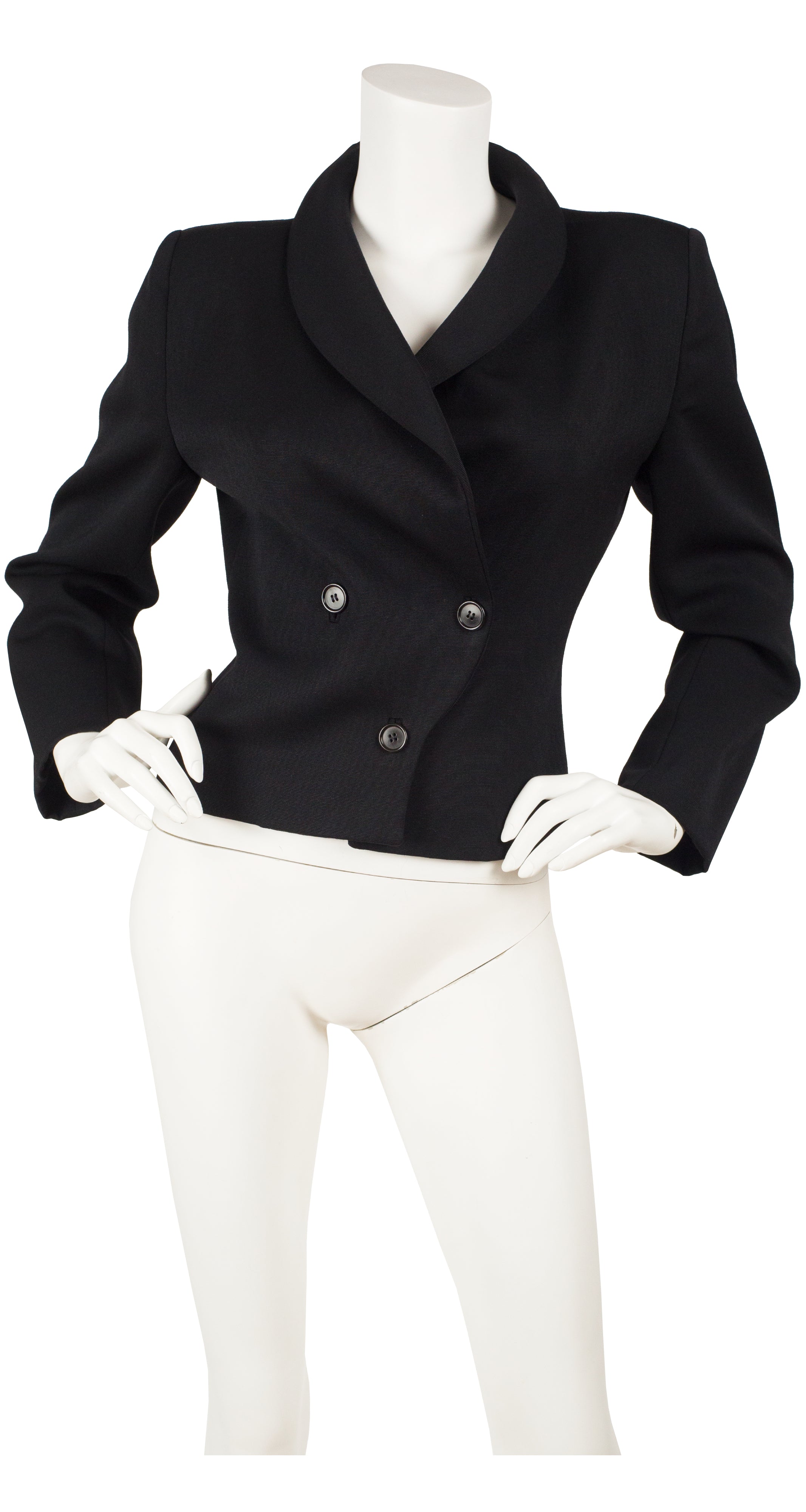 1970s Black Worsted Wool Structured Jacket