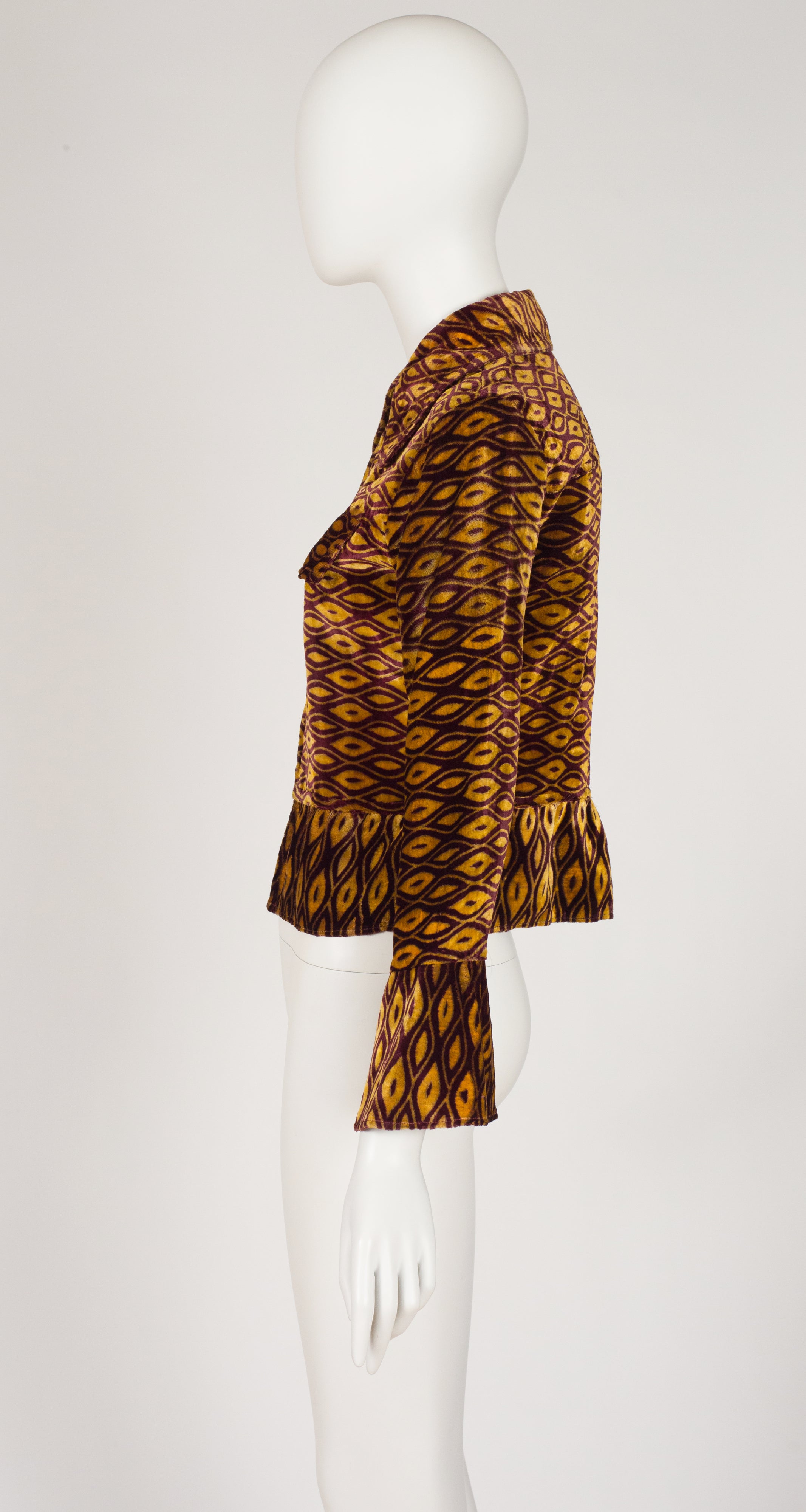 1970s Indian Rayon Velvet Zip-Up Collared Jacket