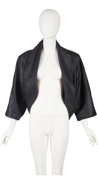 Gianfranco Ferré 1986 S/S Black Leather Cropped Shrug Jacket