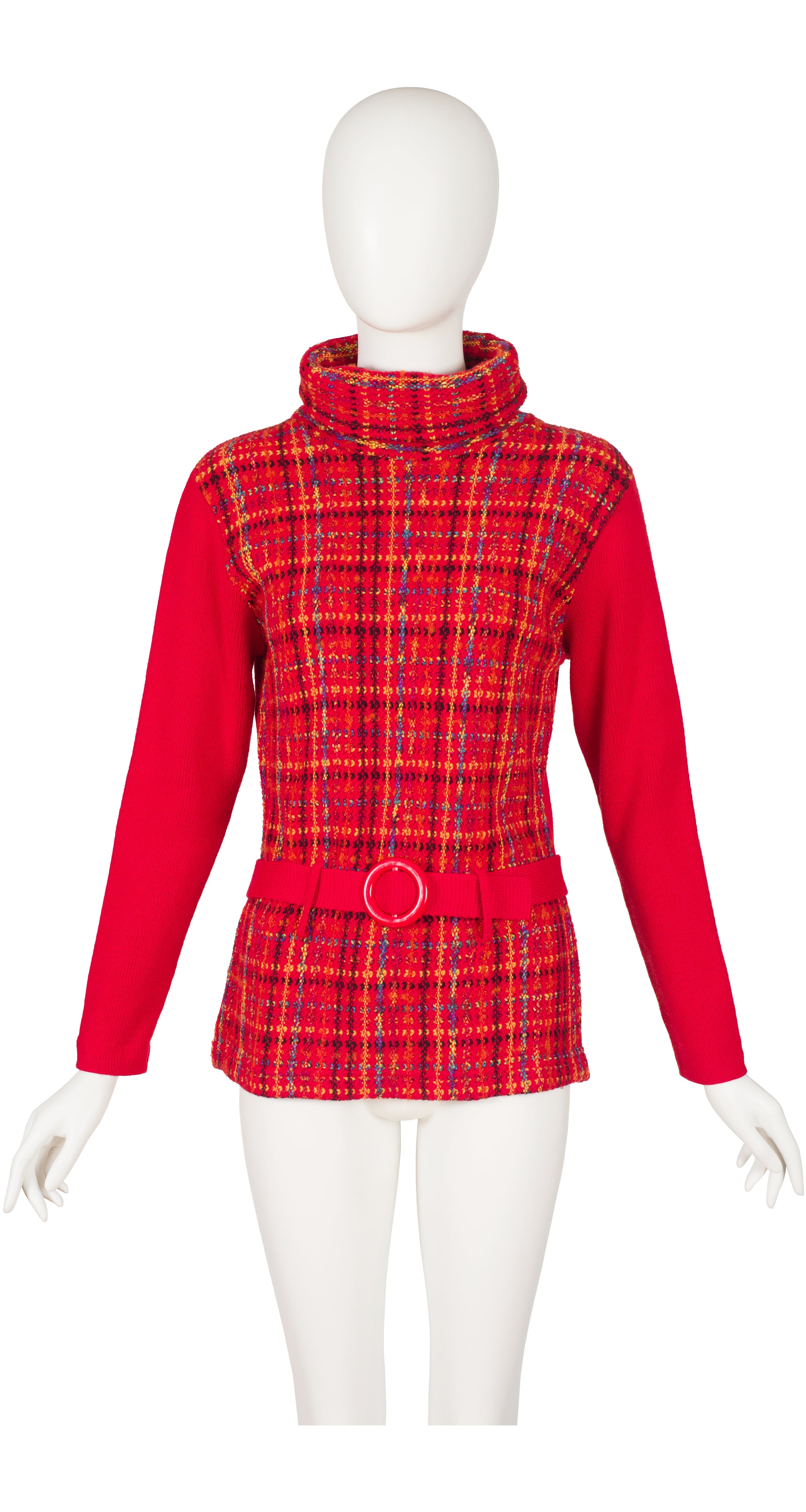 1990s Red Bouclé Wool Turtleneck Sweater